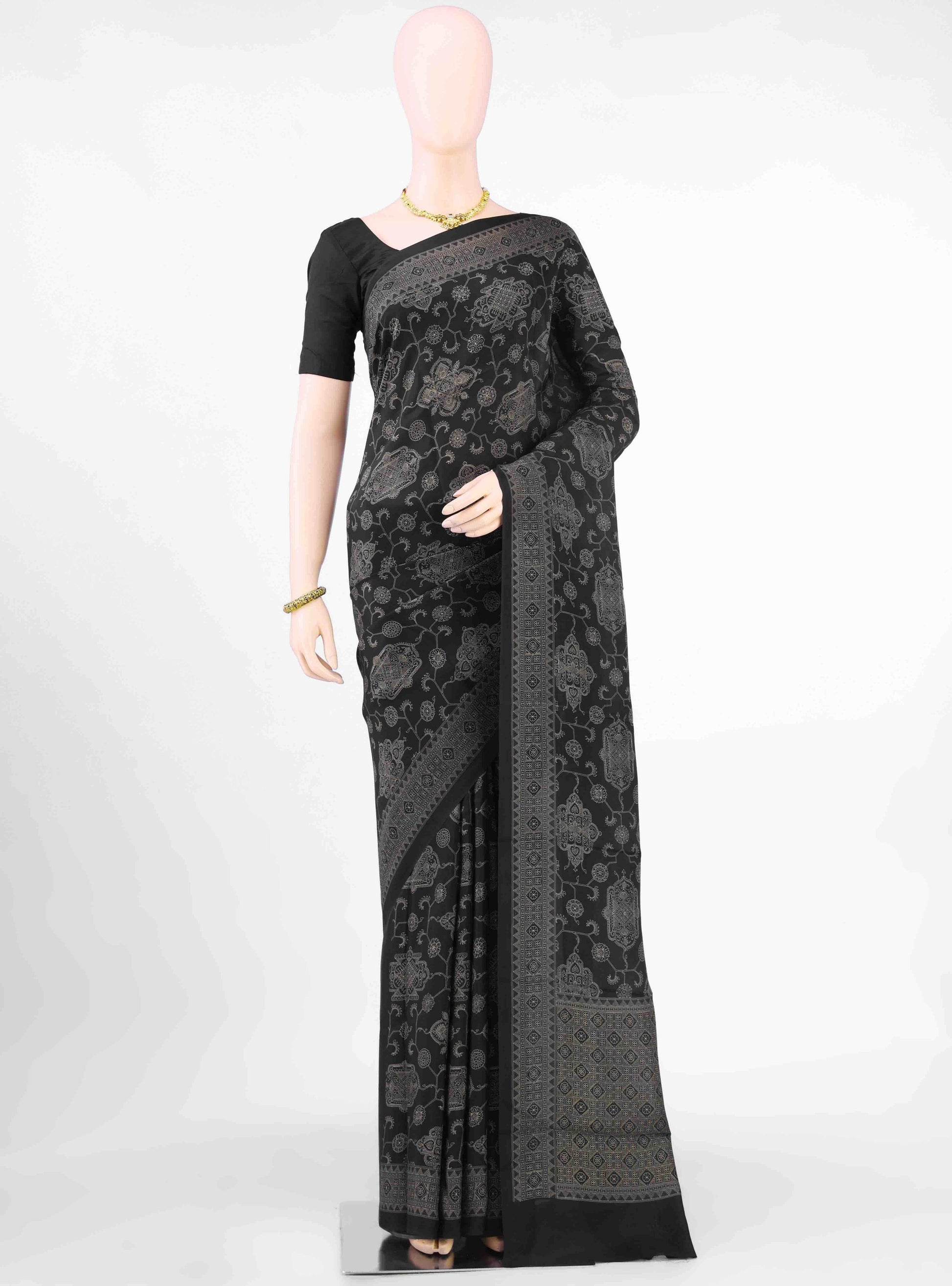 Black Printed Silk Saree