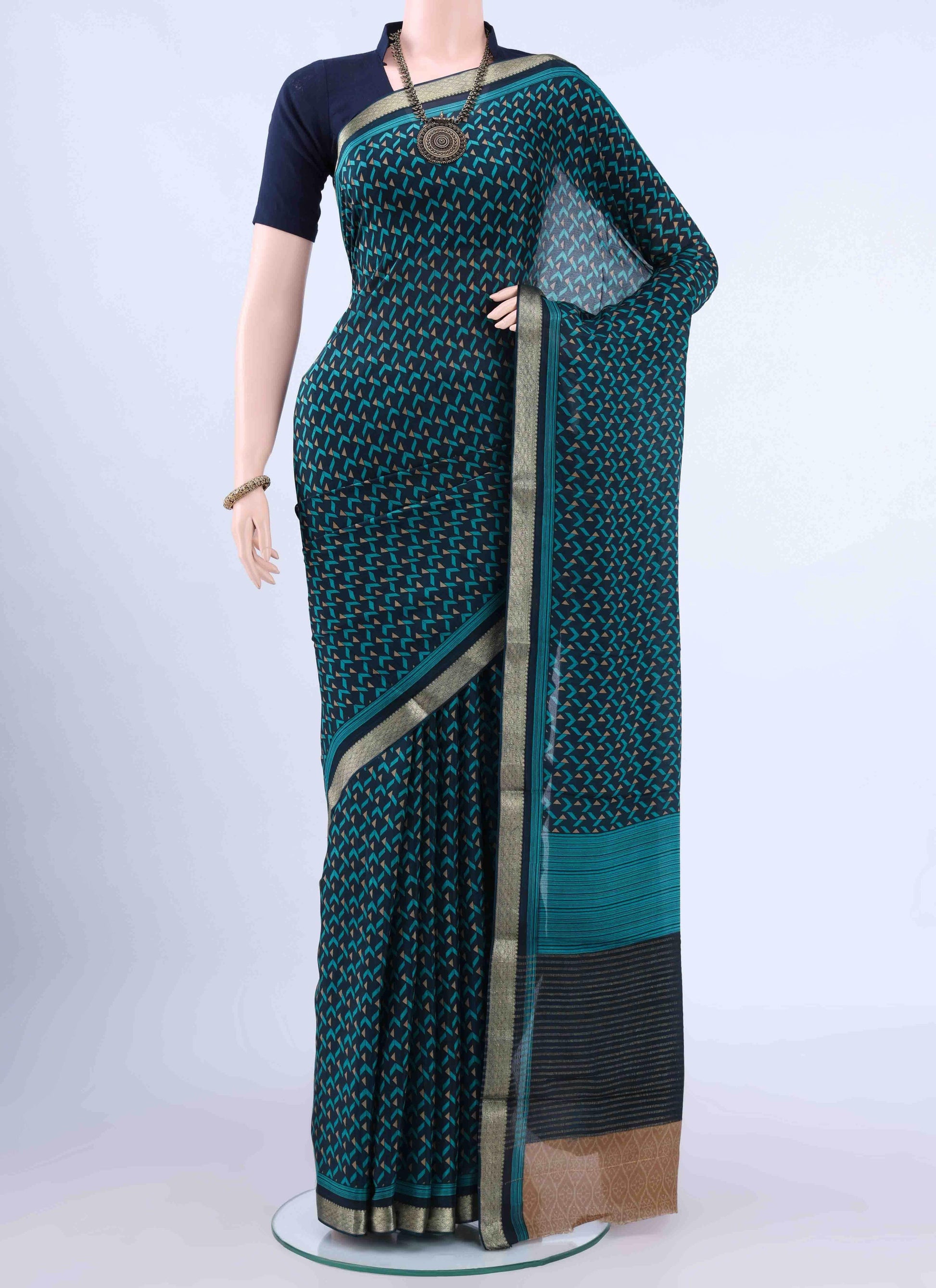 Navy Blue Crepe Saree