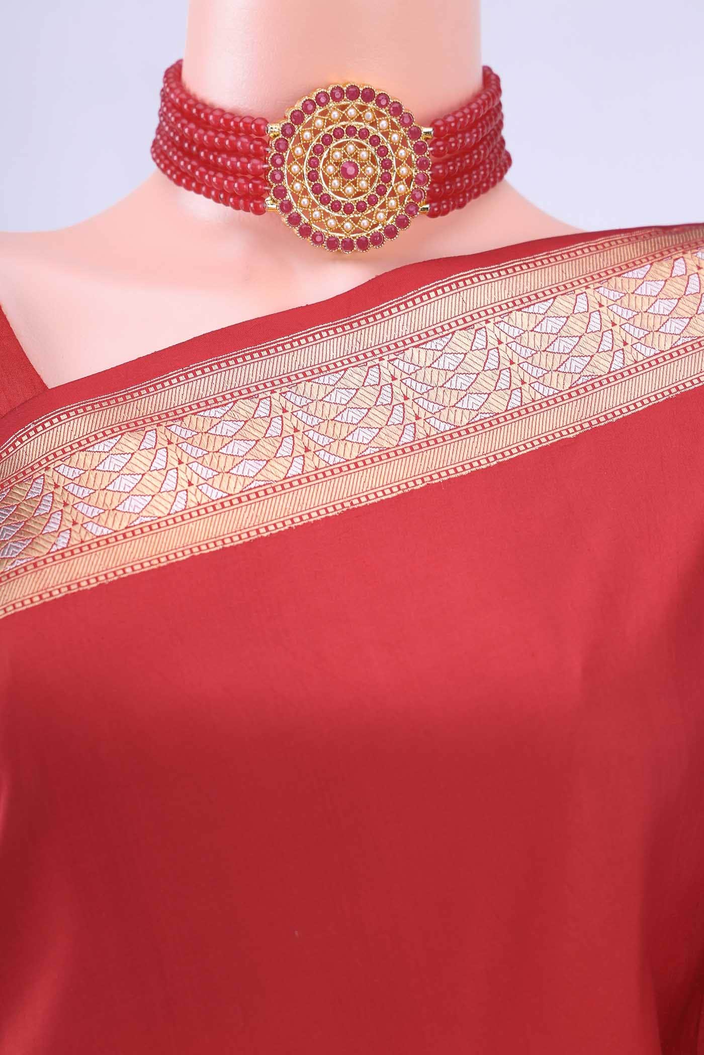 Deep Red Banarasi Silk Saree