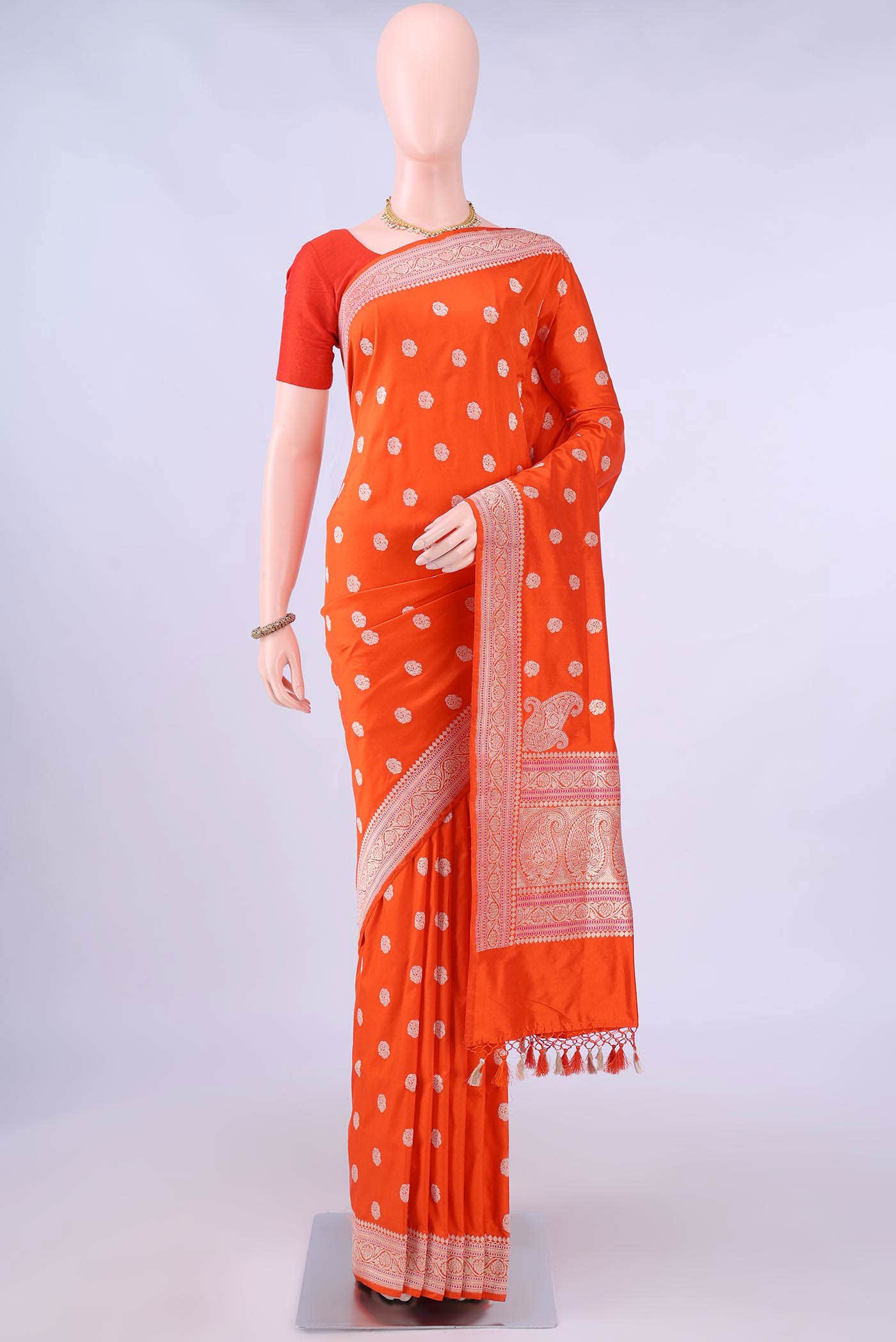 Orange Banarasi Silk Saree