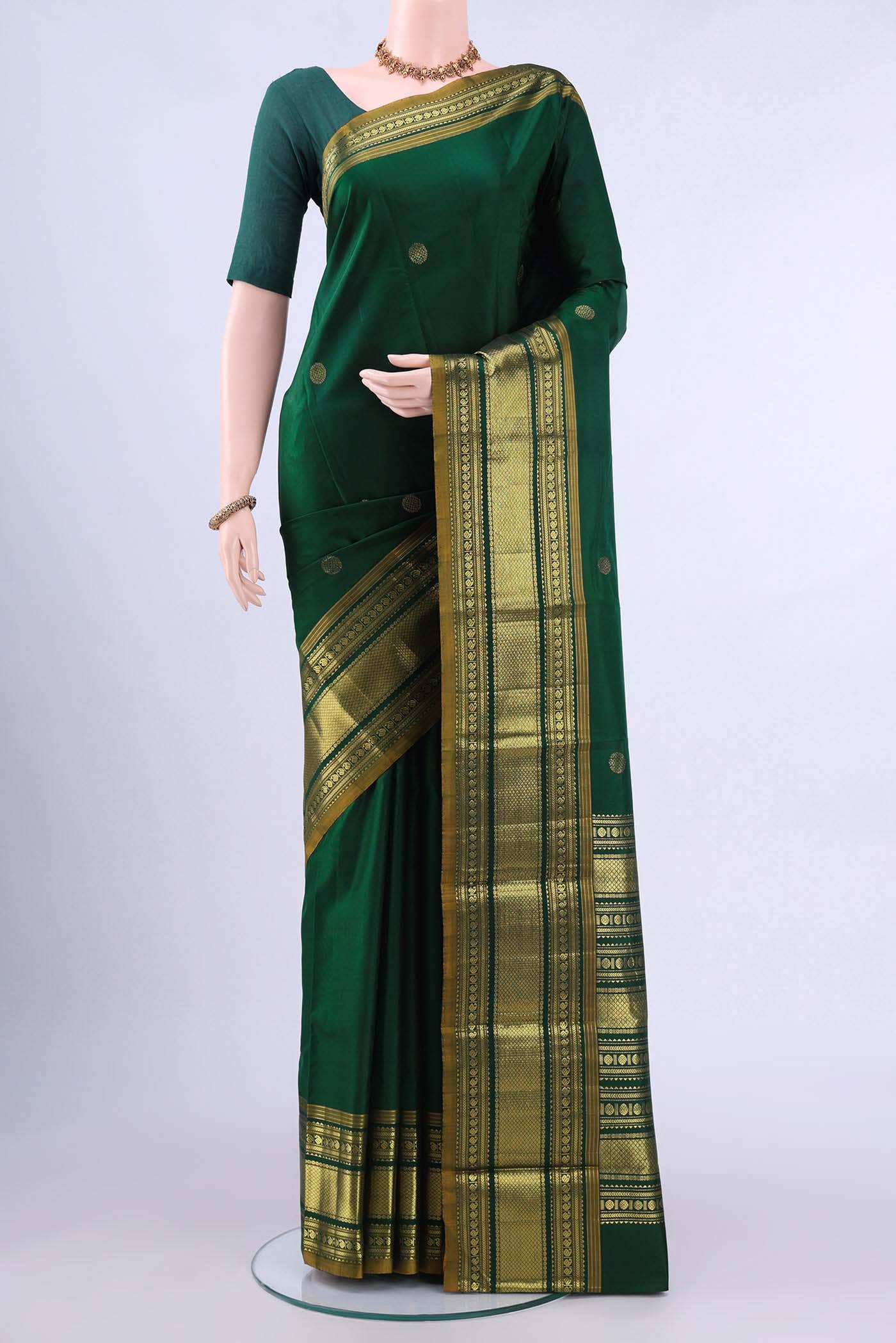 Bottle Green Kanchipuram Silk Saree
