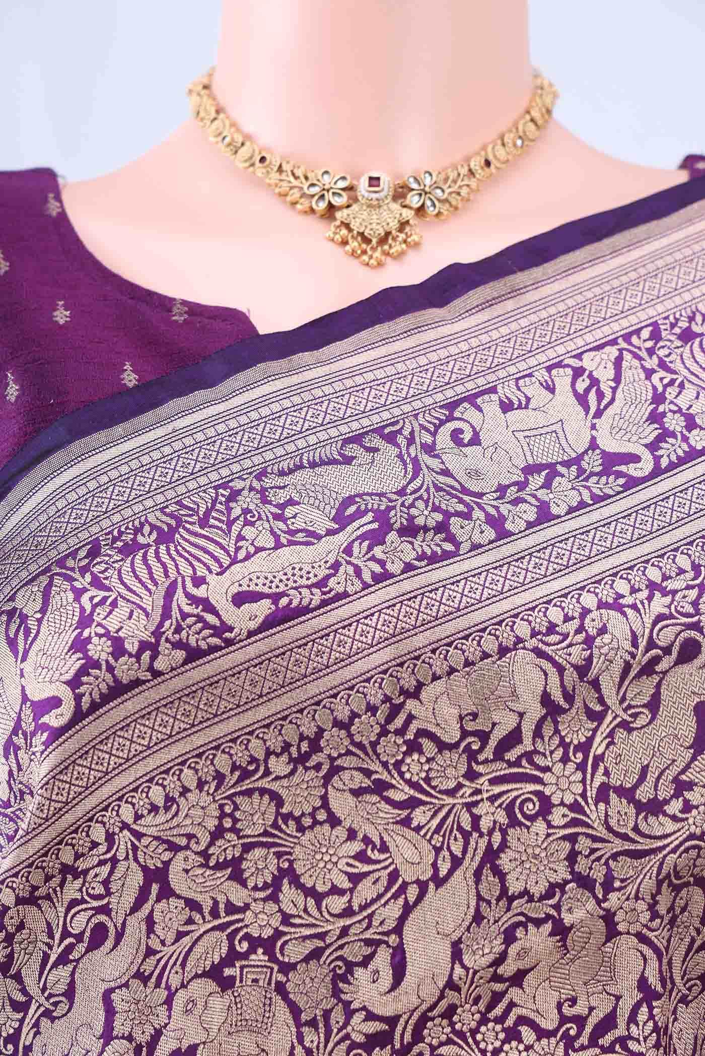 Burgundy Banarasi Silk Saree