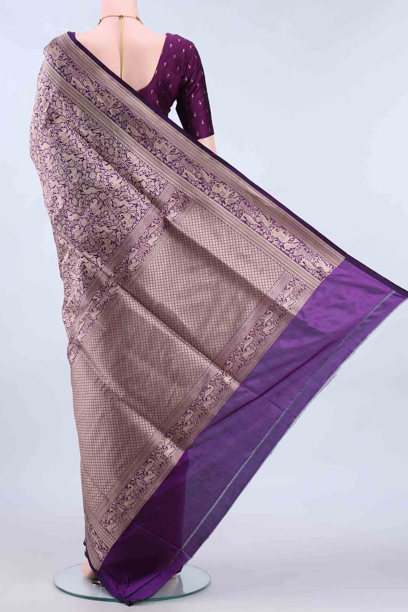 Burgundy Banarasi Silk Saree