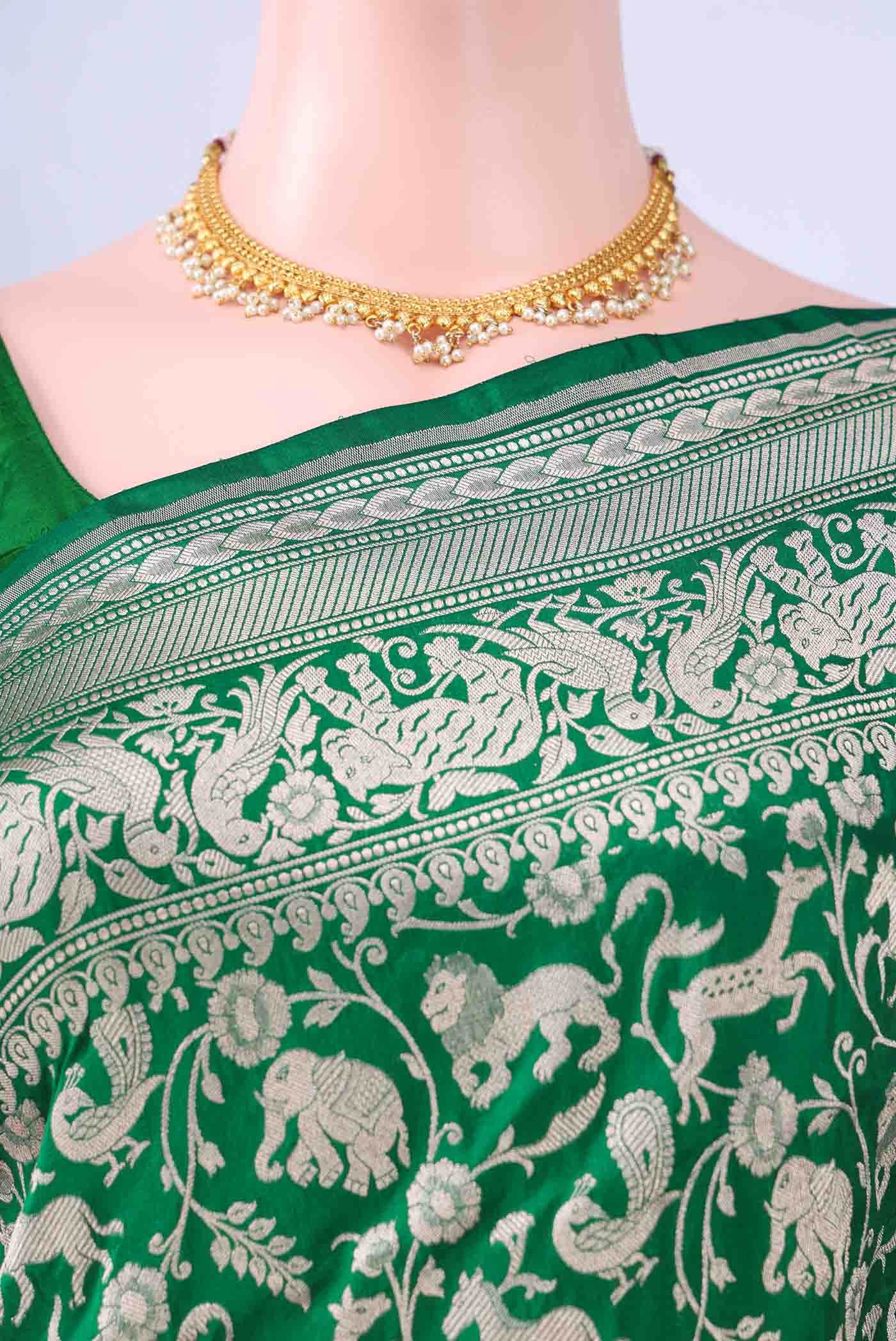 Bottle Green Banarasi Silk Saree