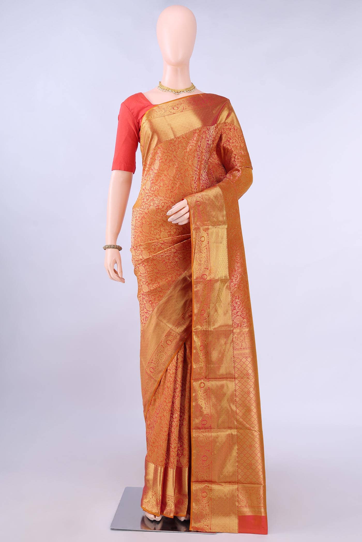 Pinkish Yellow Bangalore Silk Saree