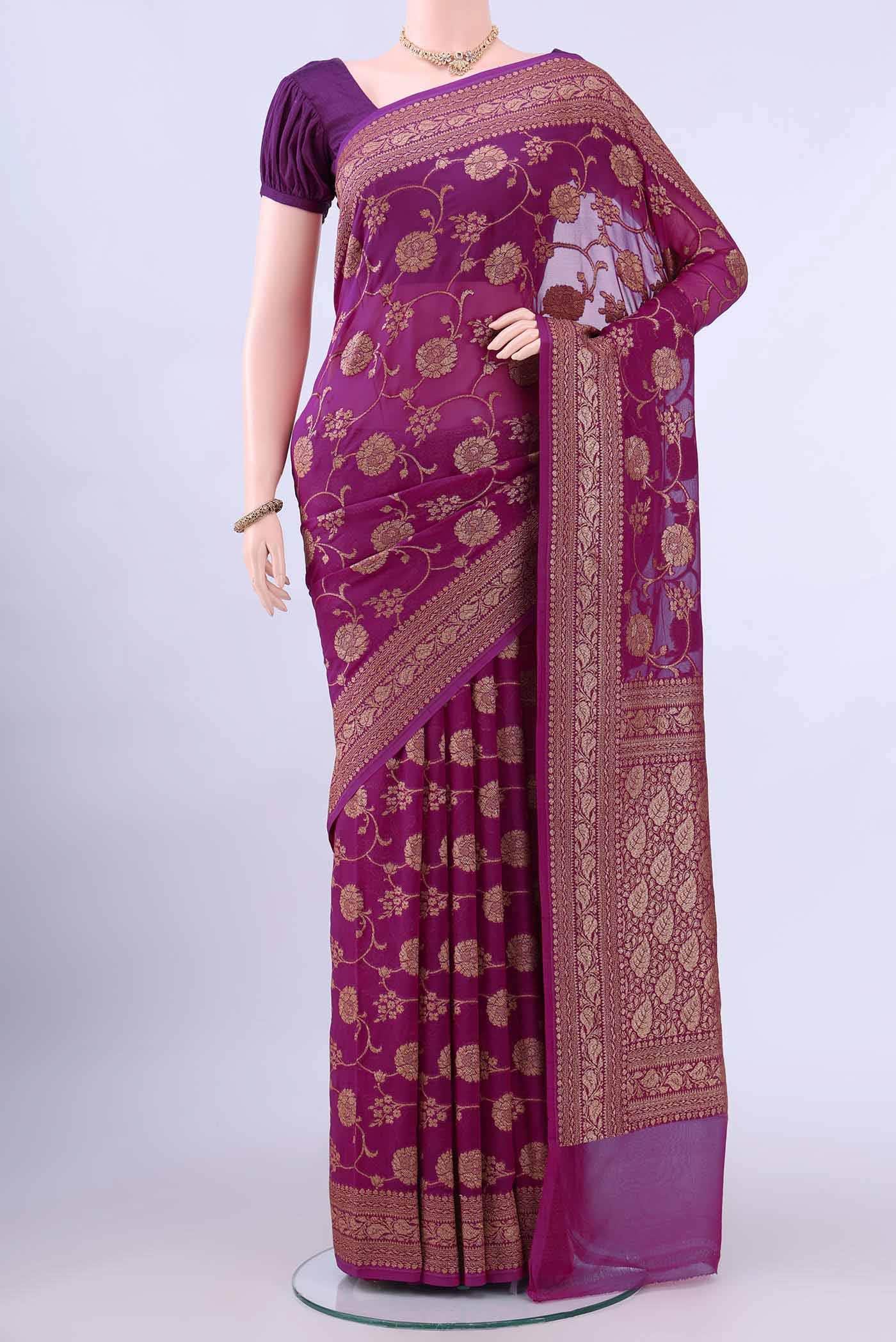 Magenta Banarasi Georgette Saree