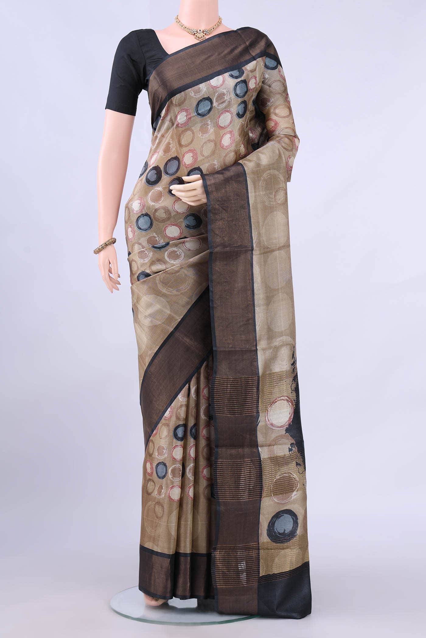 Dark Beige Tussar Silk Saree