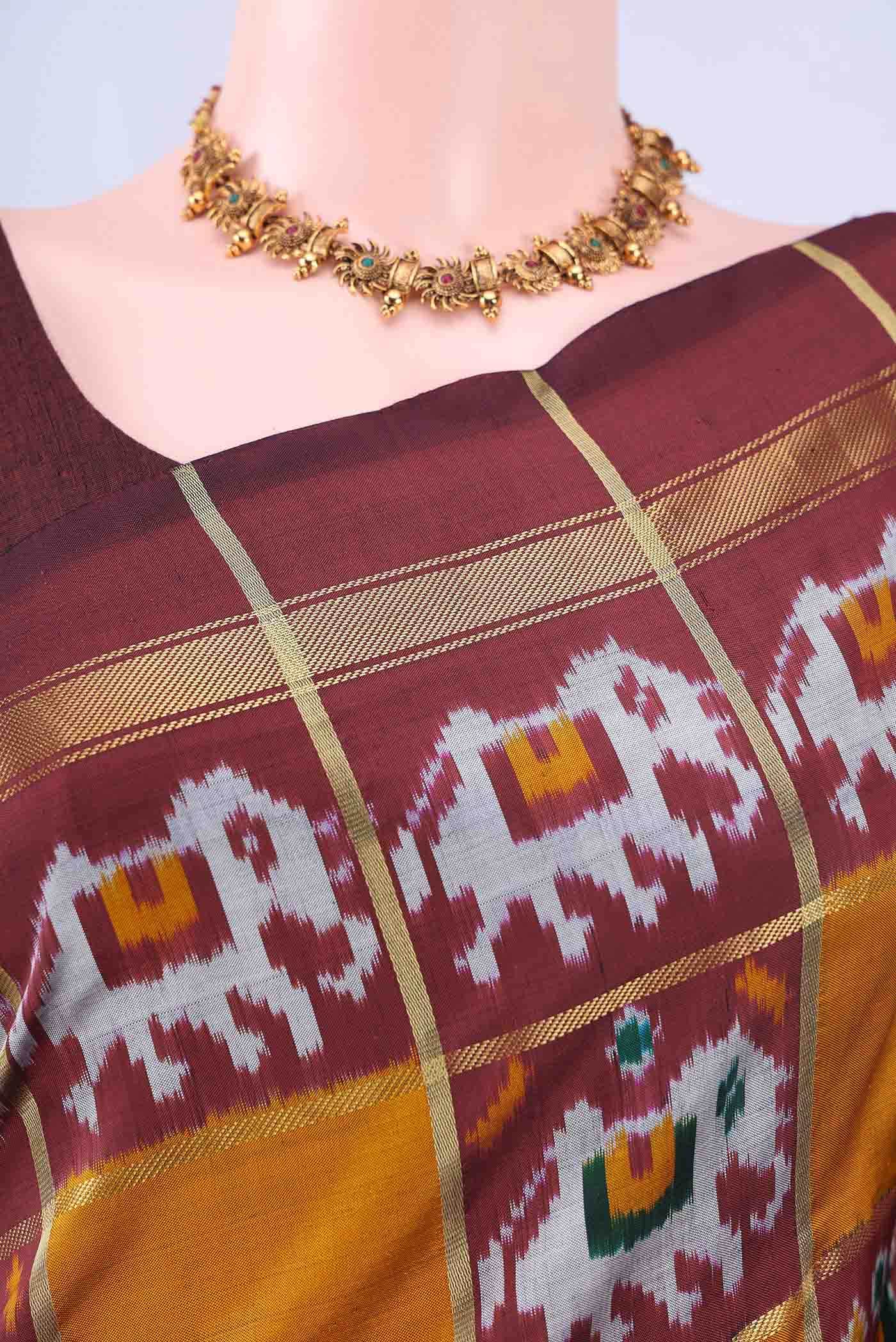 Mustard Pochampally Silk Saree