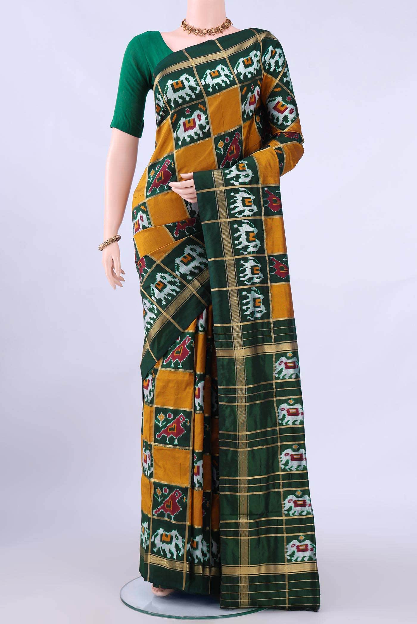 Mustard Pochampally Silk Saree