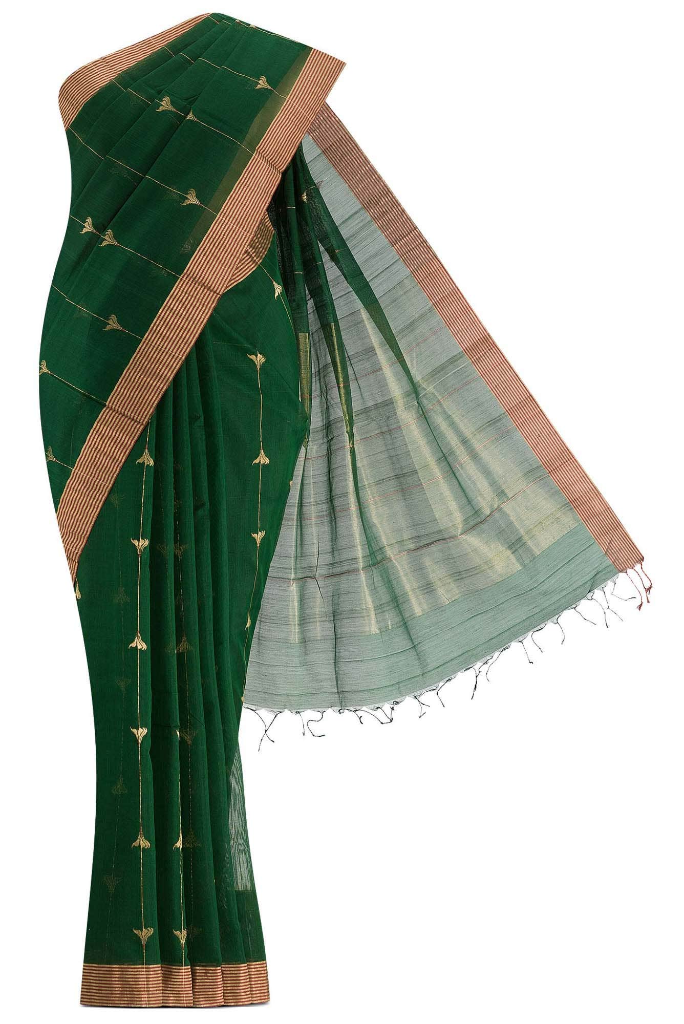 Navya Bottle Green Chanderi Silk Cotton Saree