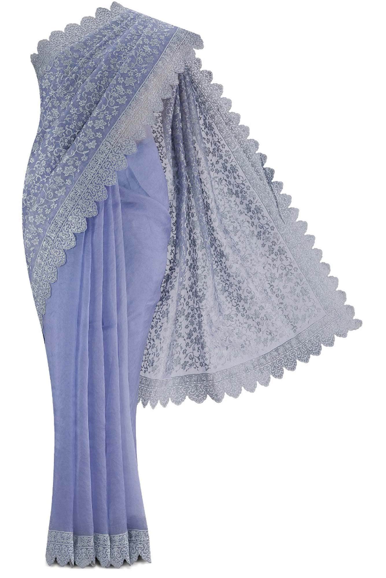 Iris Waltz-Blue Pure Organza Silk Saree