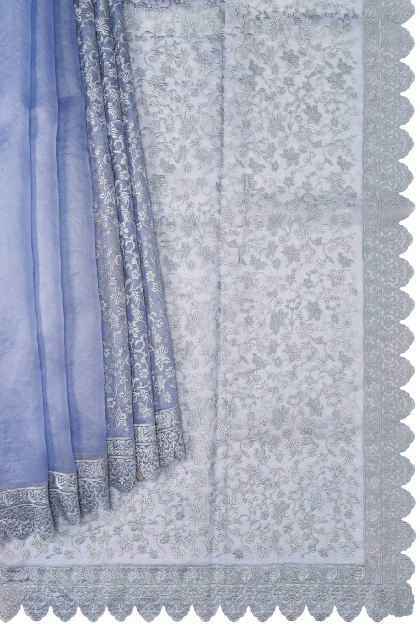 Iris Waltz-Blue Pure Organza Silk Saree