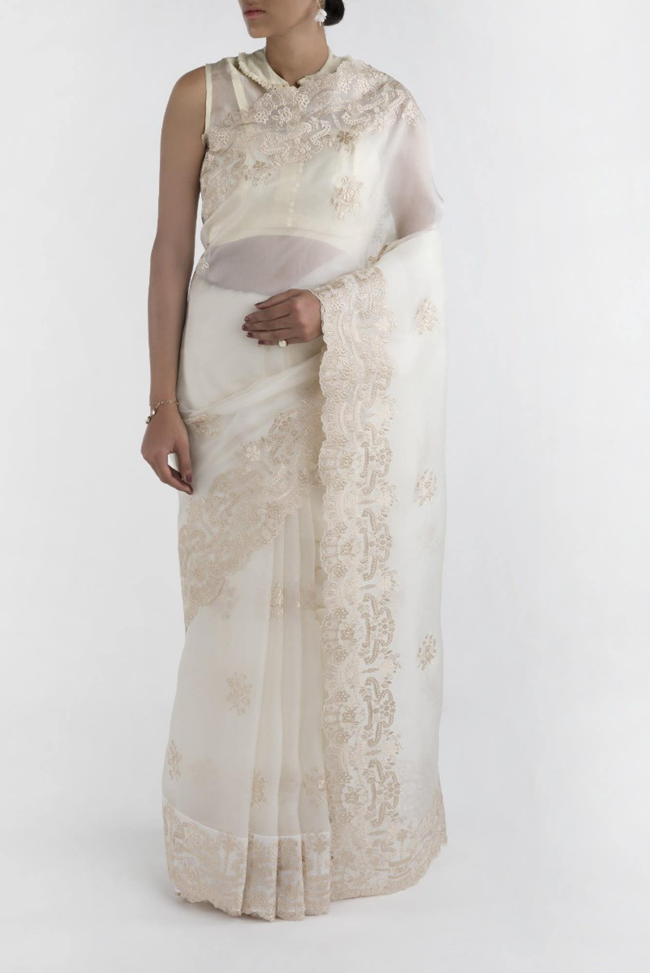 Romance of the Roses Cream floral design saree from Embroidered Romance Collection by Nalli