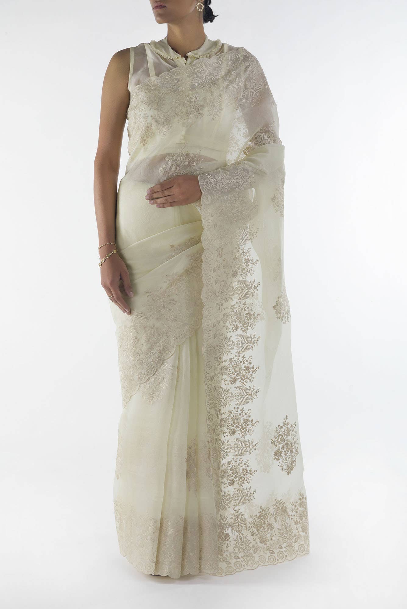 Minerva White floral design saree from Embroidered Romance Collection by Nalli