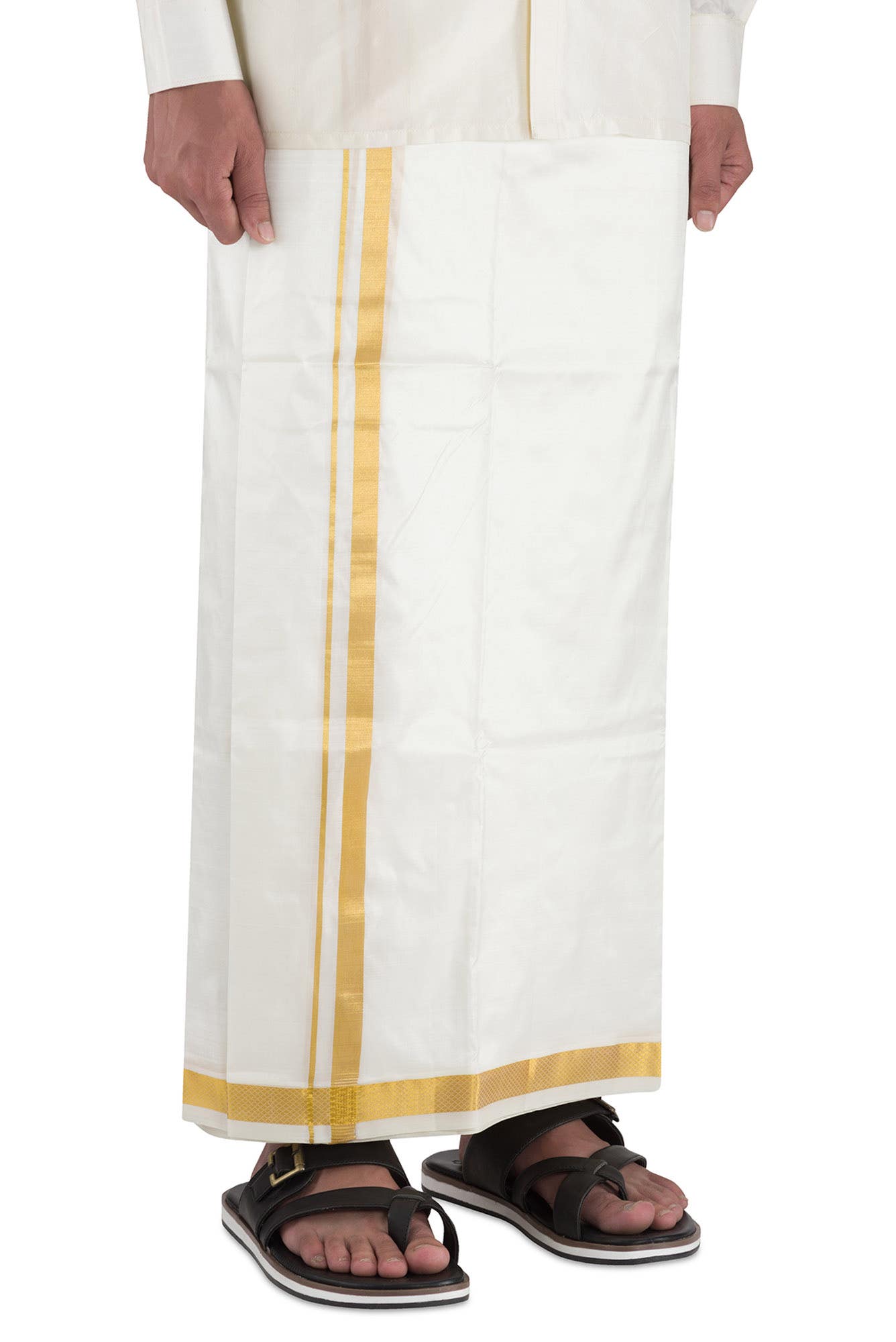 Cream Silk Dhoti With Angavastram (8X4) Muzham Dhoti