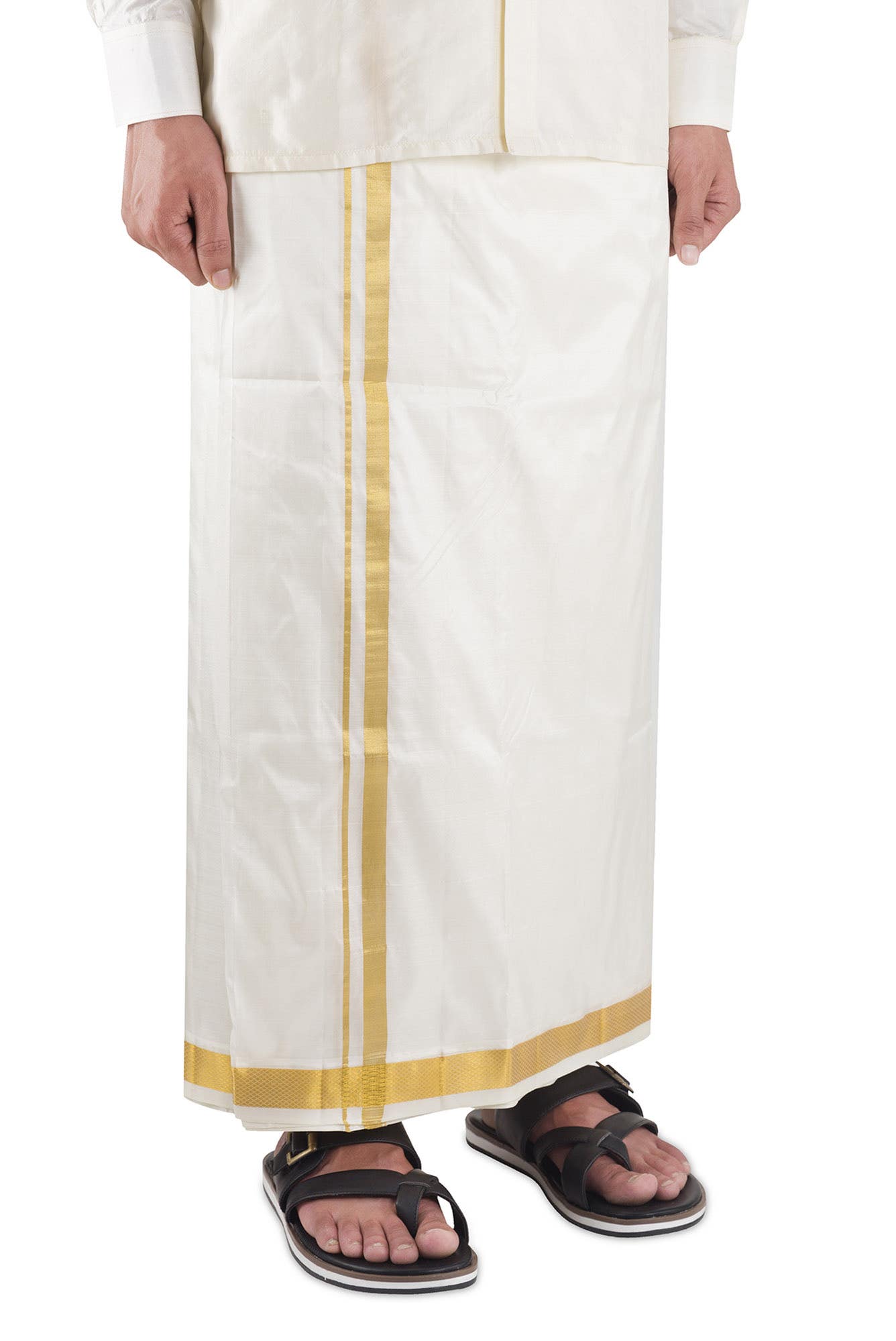 Cream Silk Dhoti With Angavastram (10X 6) Muzham