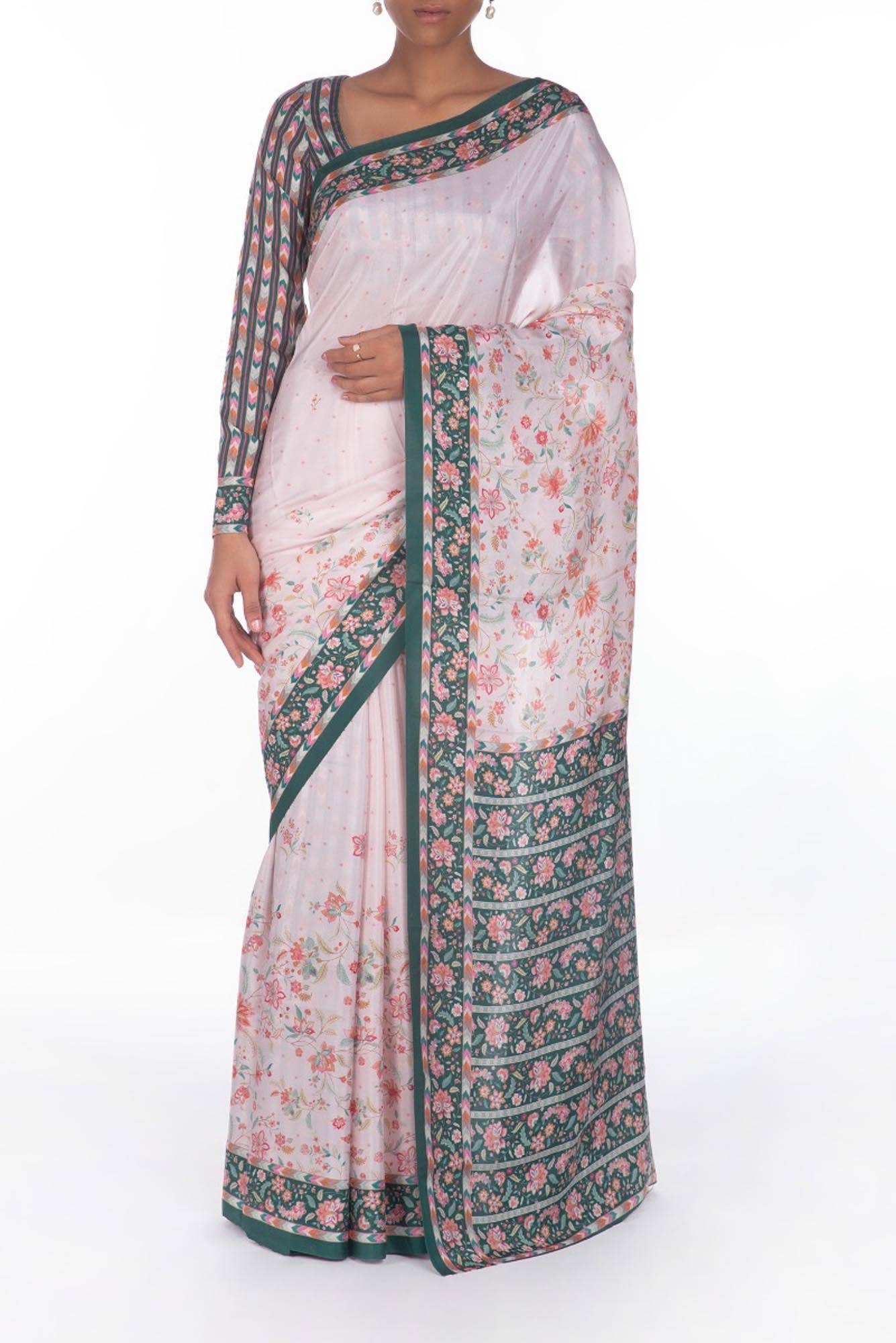 Taram Light Pink floral design saree from Chintz Collection, Designed by Nalli