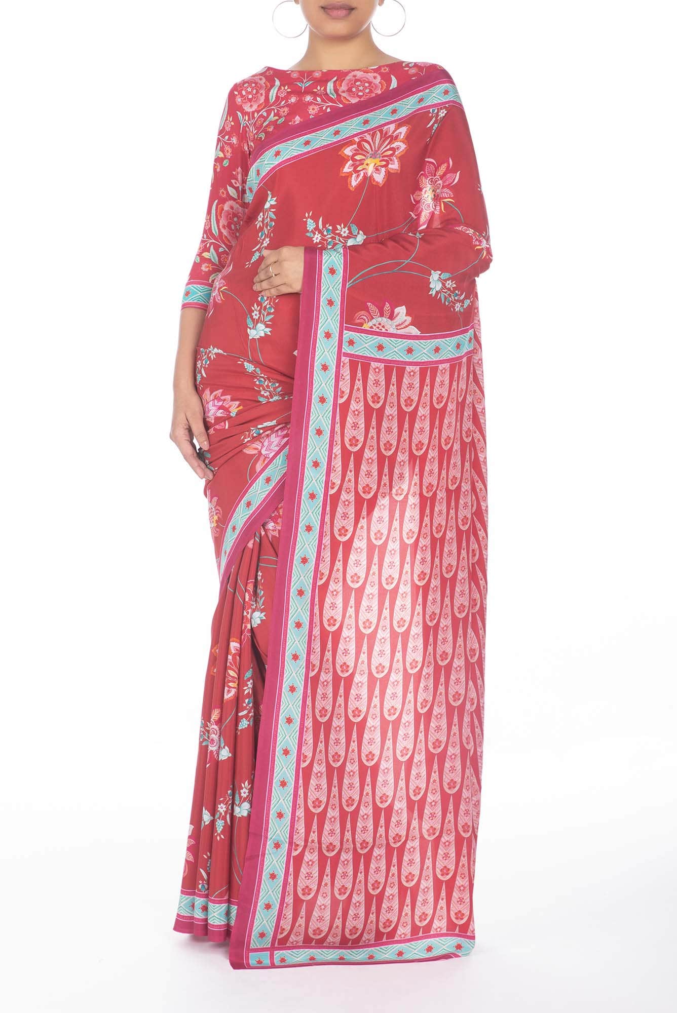 Lata Red floral design saree from Chintz Collection, Designed by Nalli