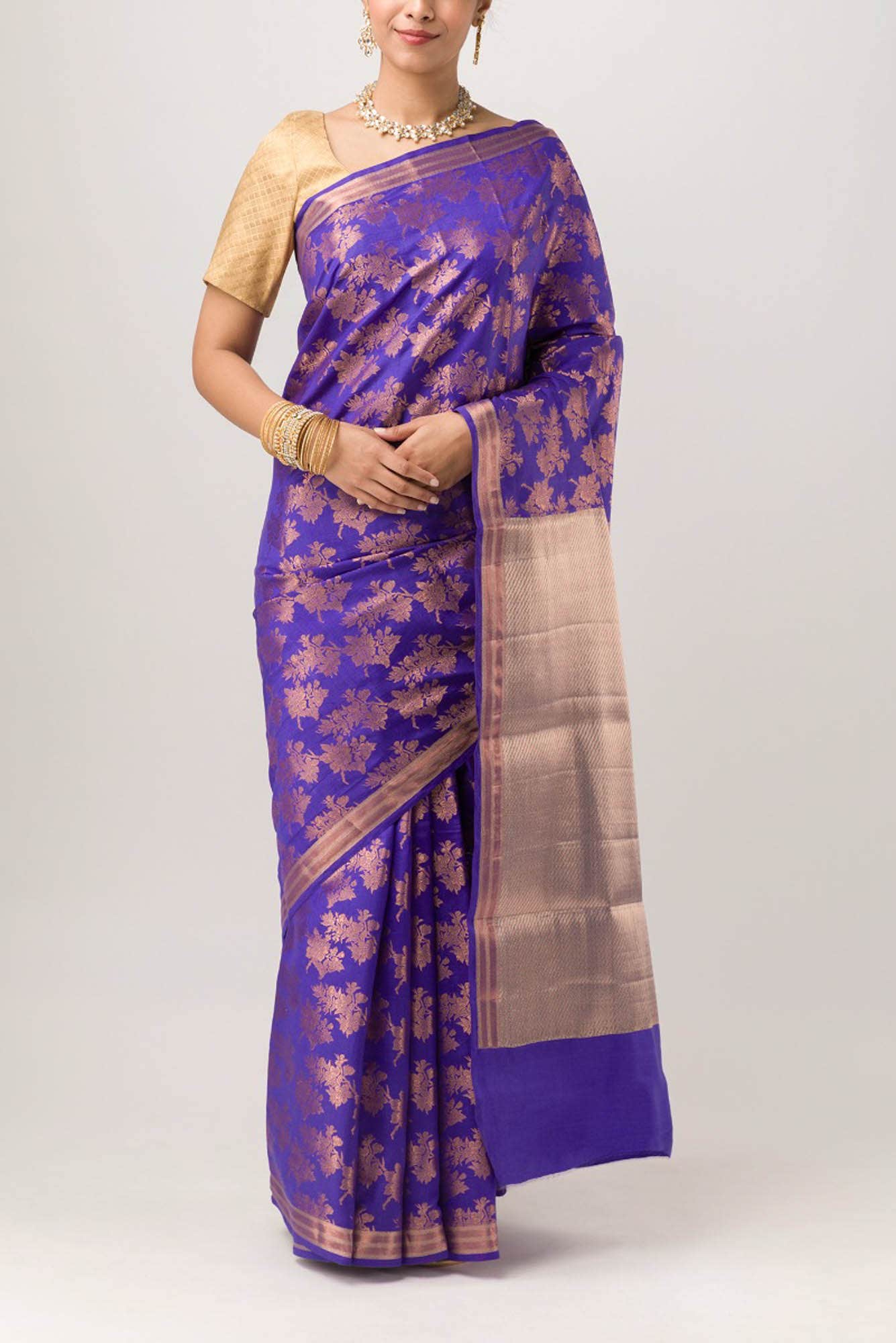 Pyari Peony- Royal Blue Banarasi Saree