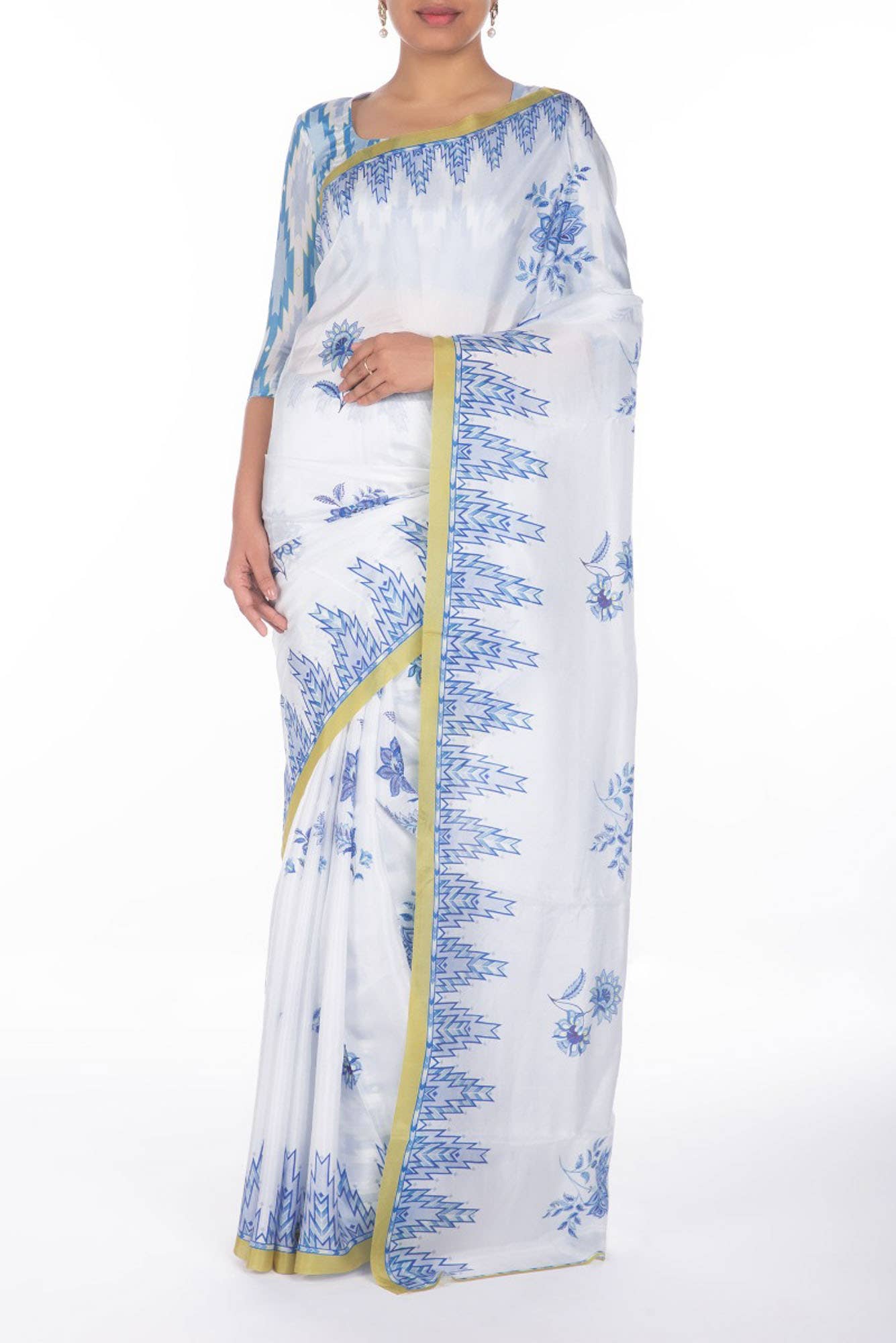 Sadhna White floral design saree from Chintz Collection, Designed by Nalli