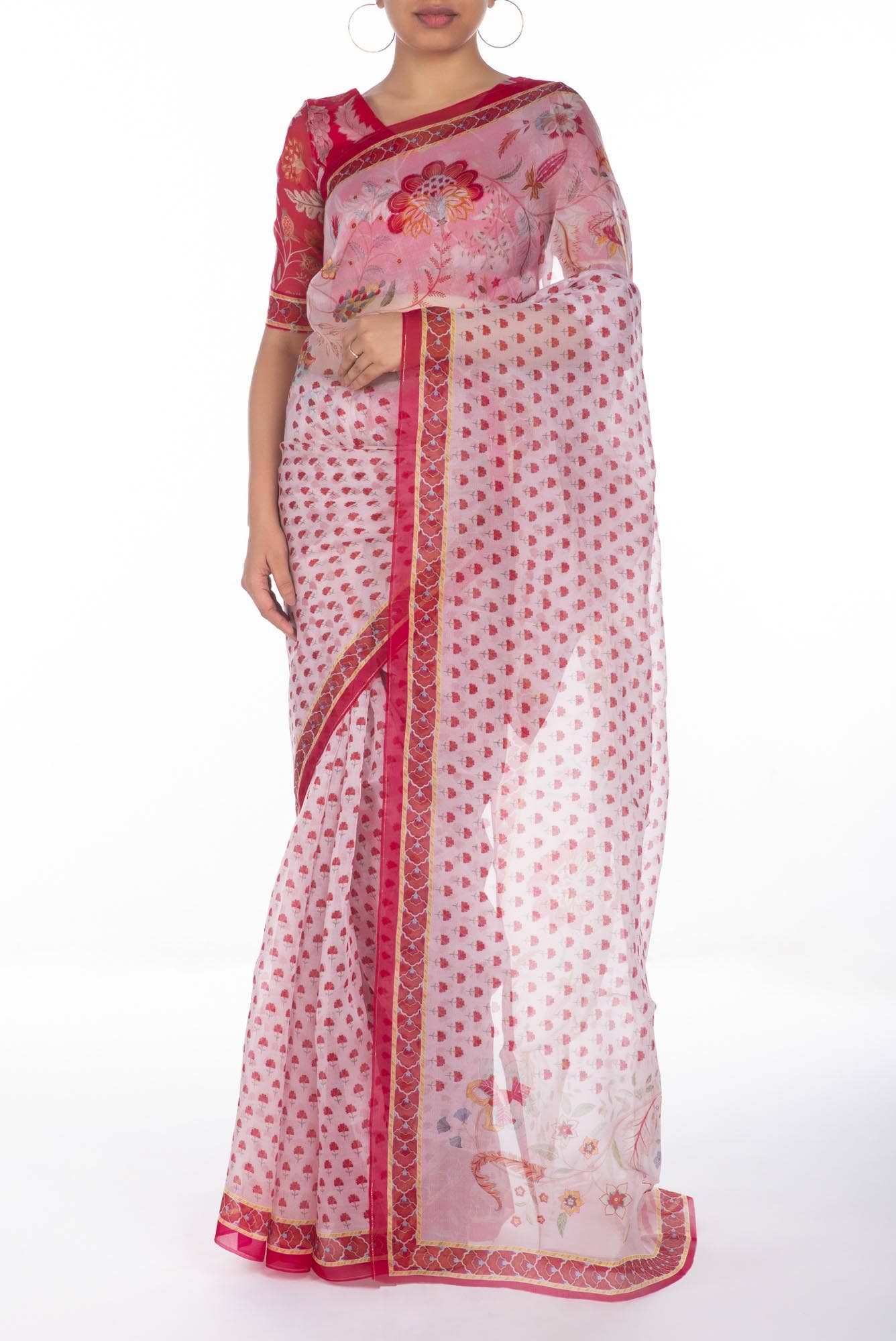 Pushpavalli Pink floral design saree from Chintz Collection, Designed by Nalli