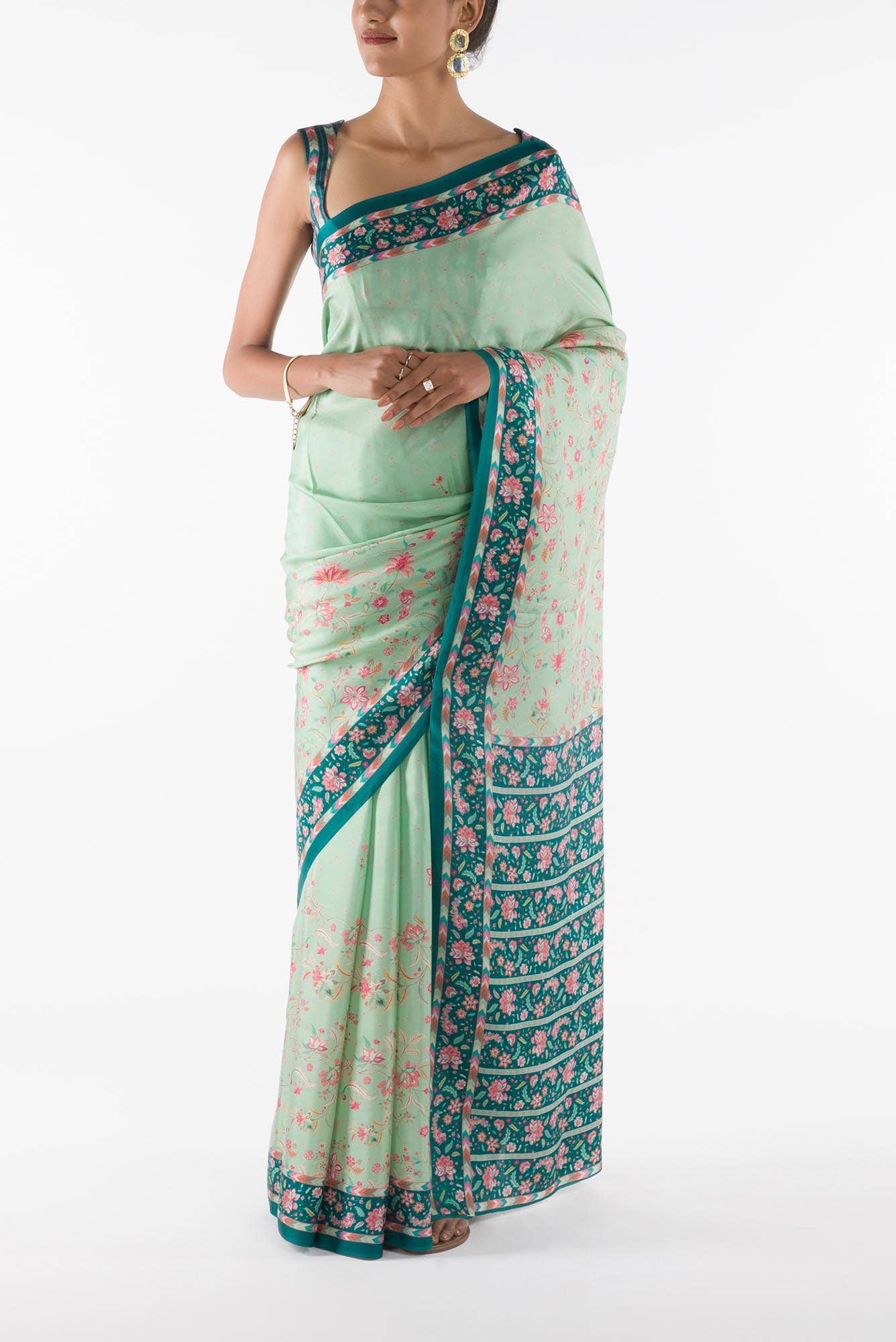 Taram - Mint Green Floral design saree from Chintz Collection, Designed by Nalli