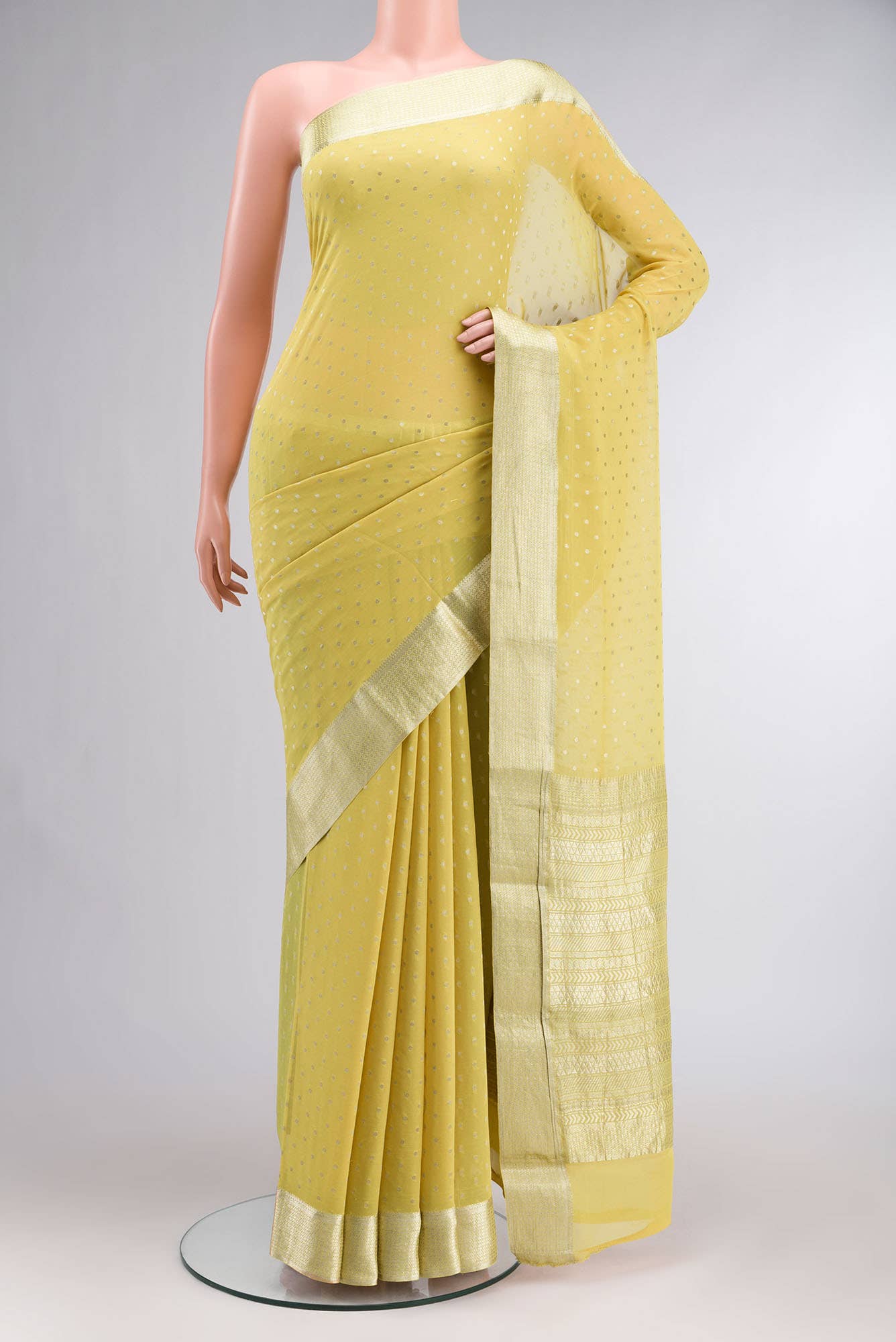 Yellow Mysore Georgette Saree