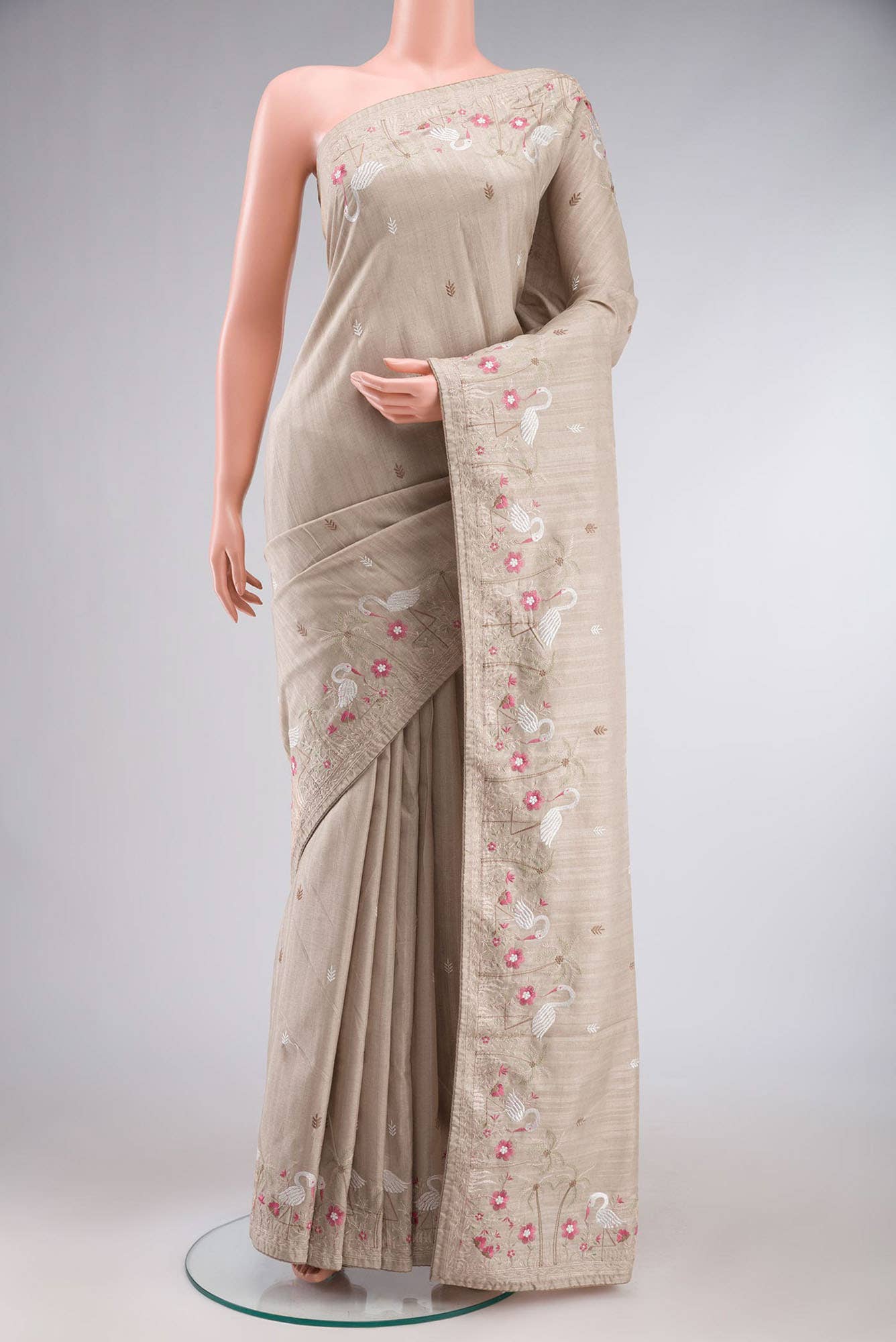 Beige Blended Tussar Saree