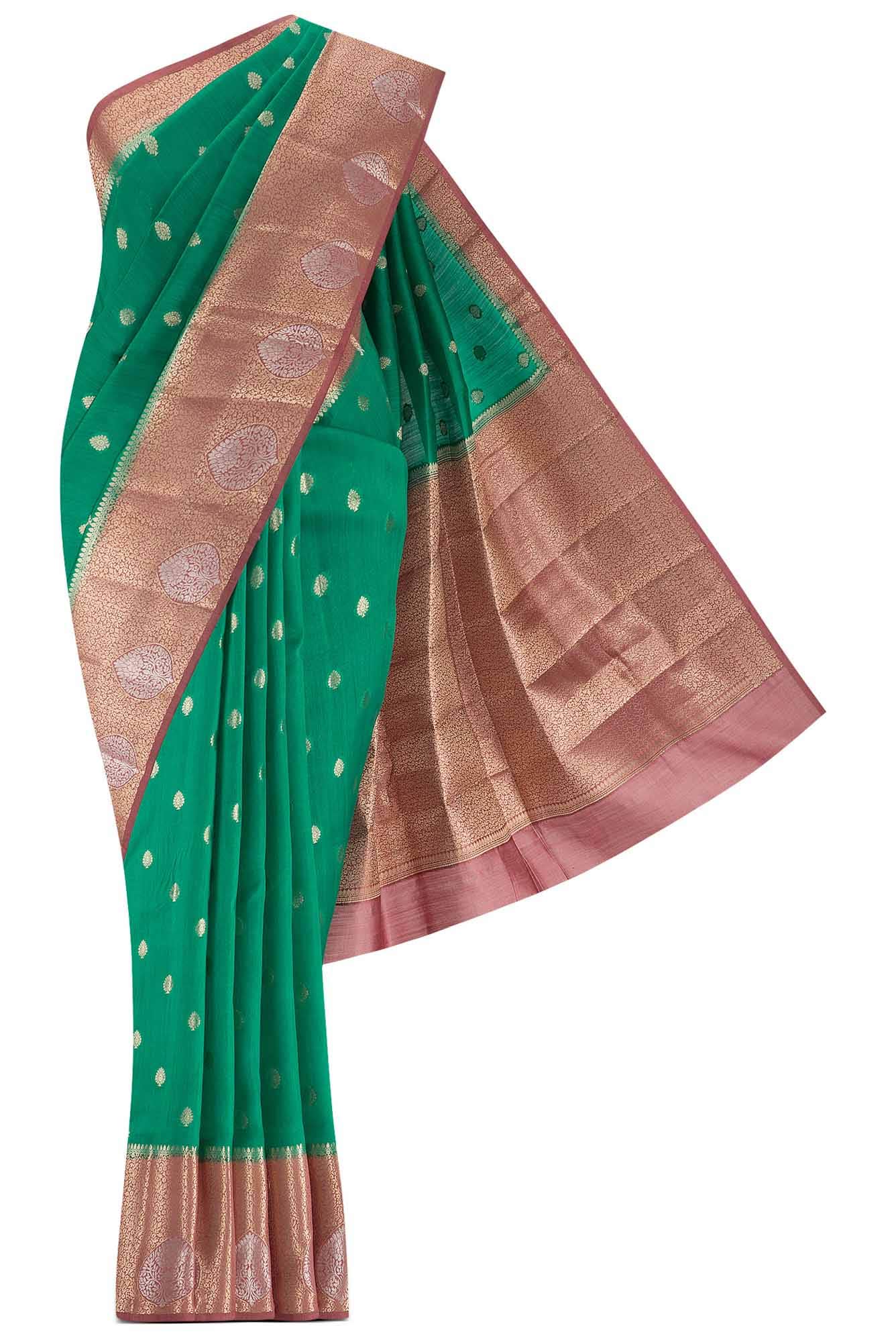 Green Banarasi Raw Silk Saree