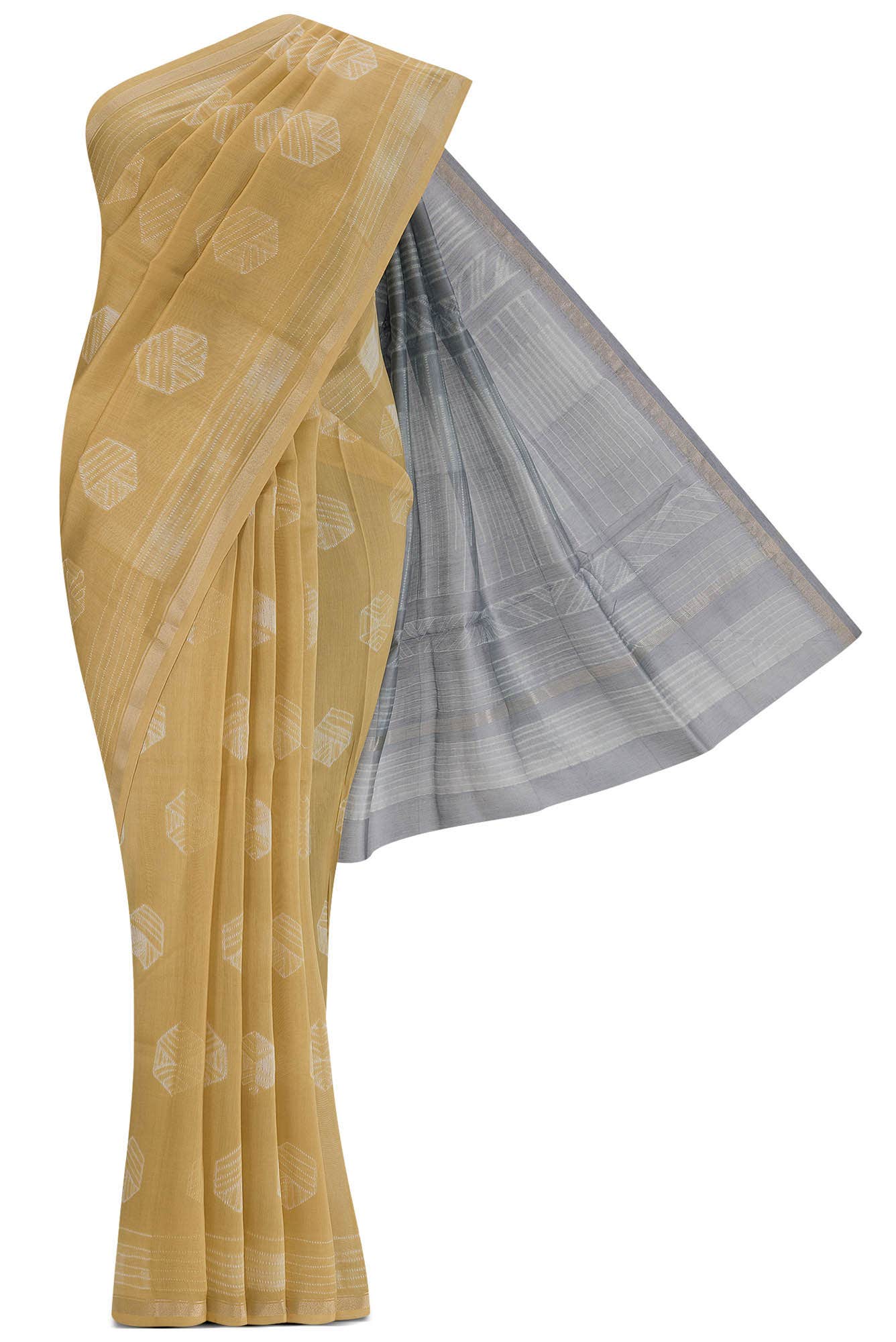 Beige Silk Cotton Saree
