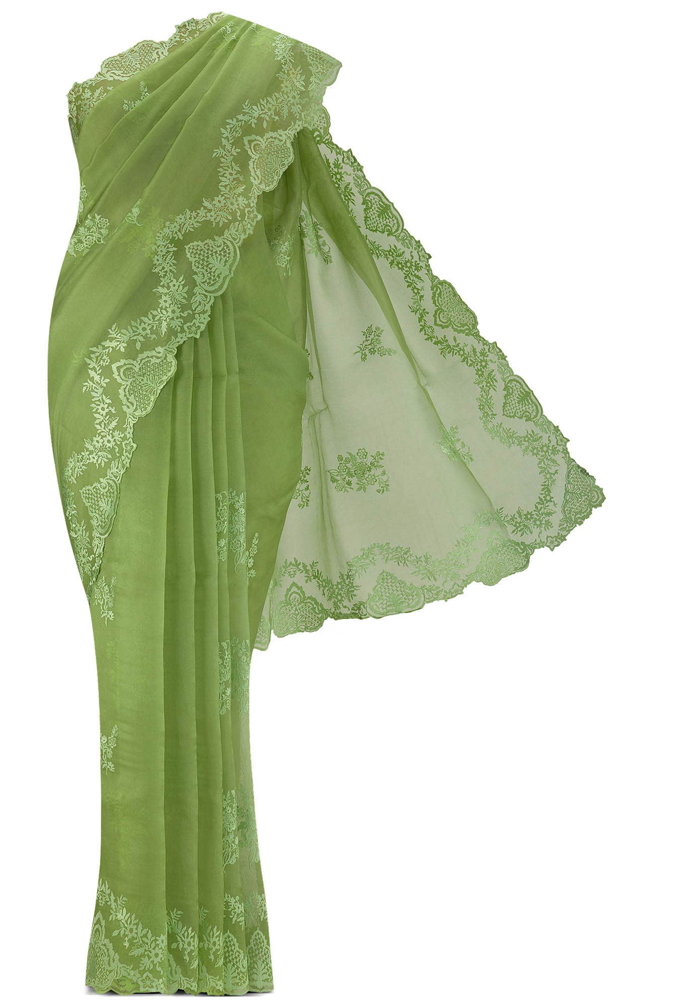 Peonia-Green Floral Design Saree from Embroidered Romance Collection By Nalli