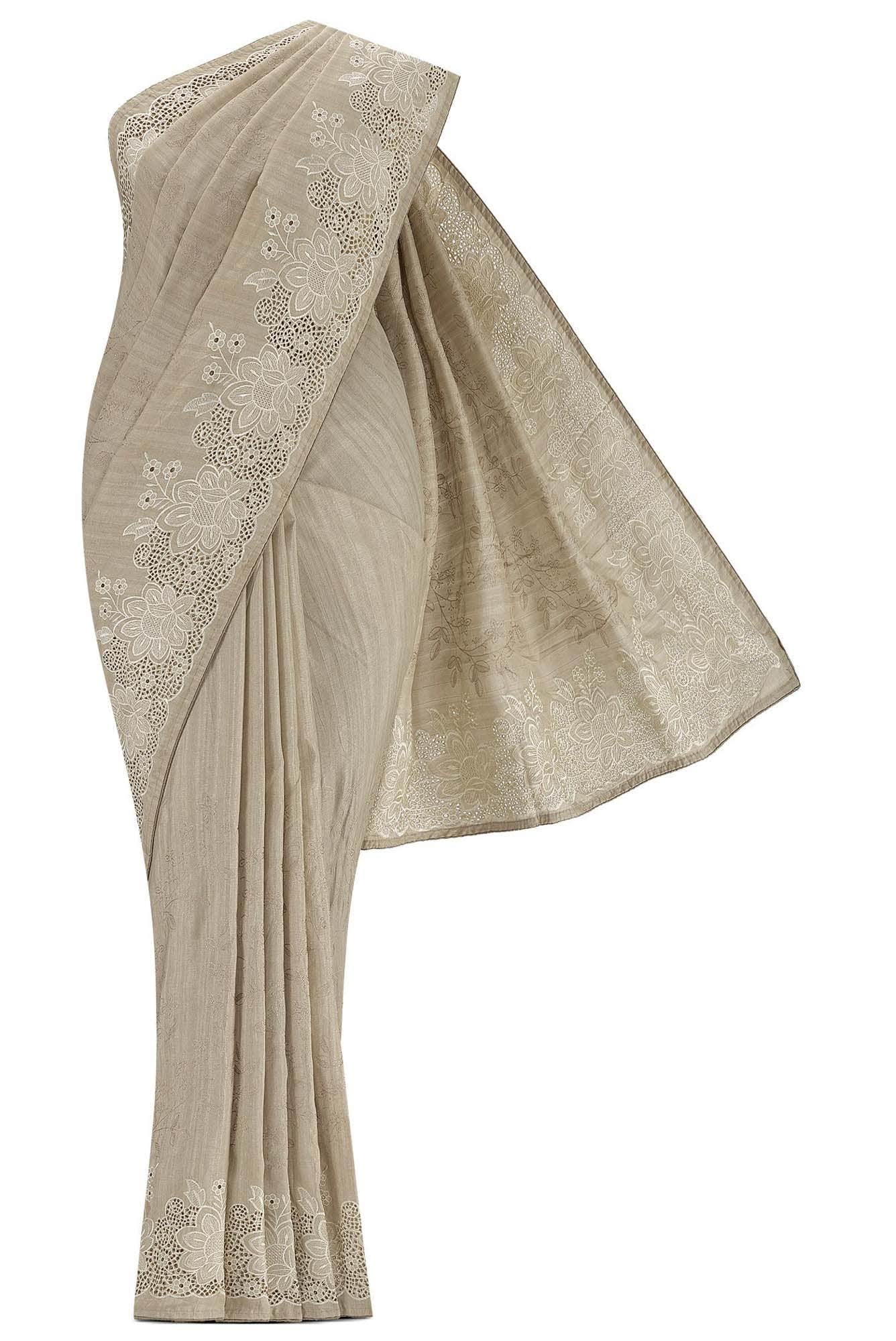 Beige Blended Tussar Silk Saree