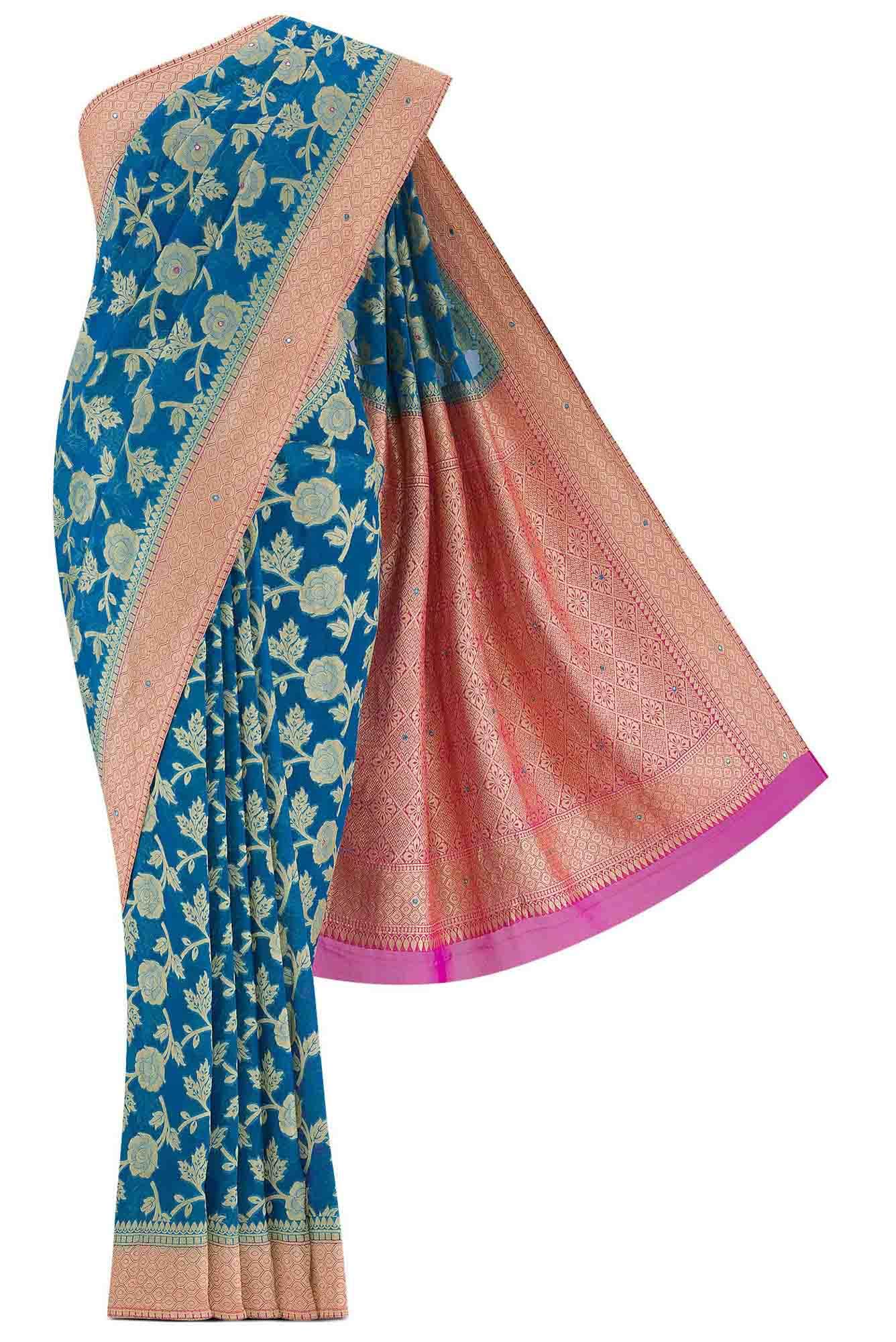 Blue Banarasi Georgette Saree