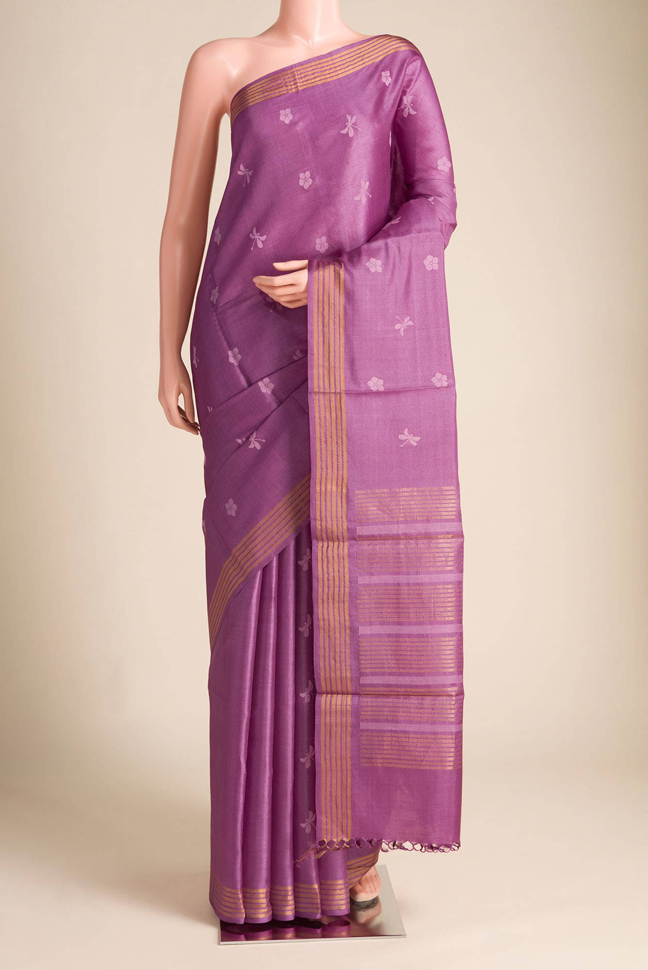 Dance of Dragonfly-Purple Bhagalpuri Tussar Silk Saree