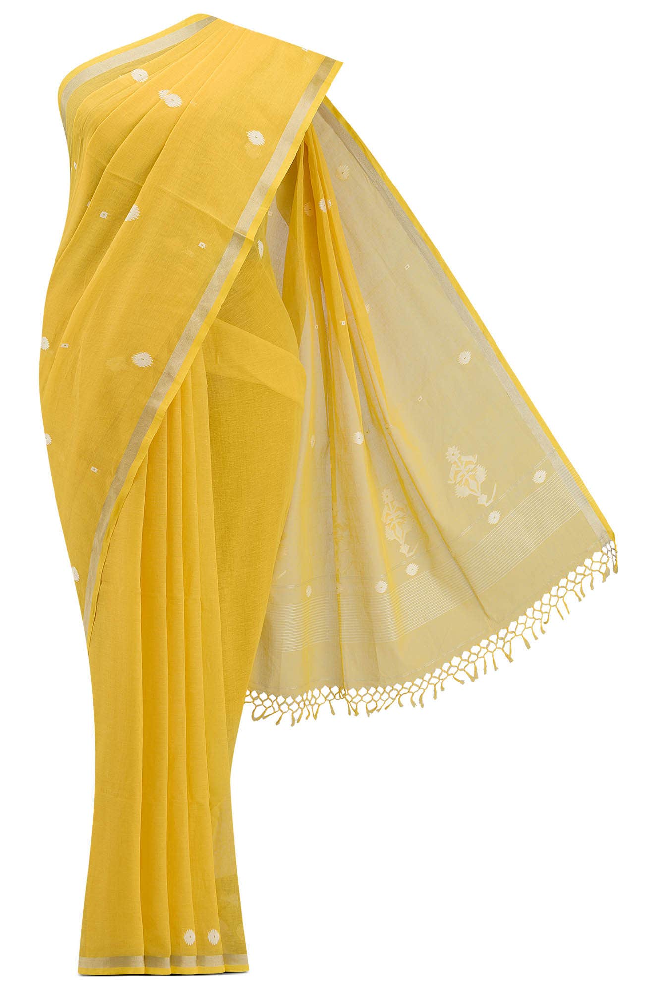 Damini- Mustard Yellow Bengal Cotton Saree