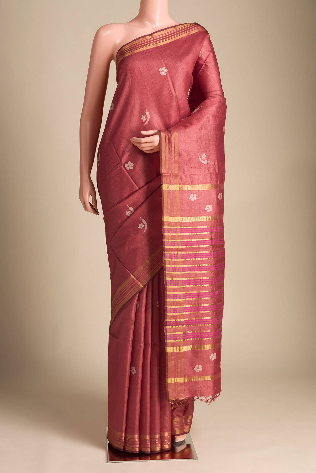 Chili Lily-Red Tussar Silk Saree