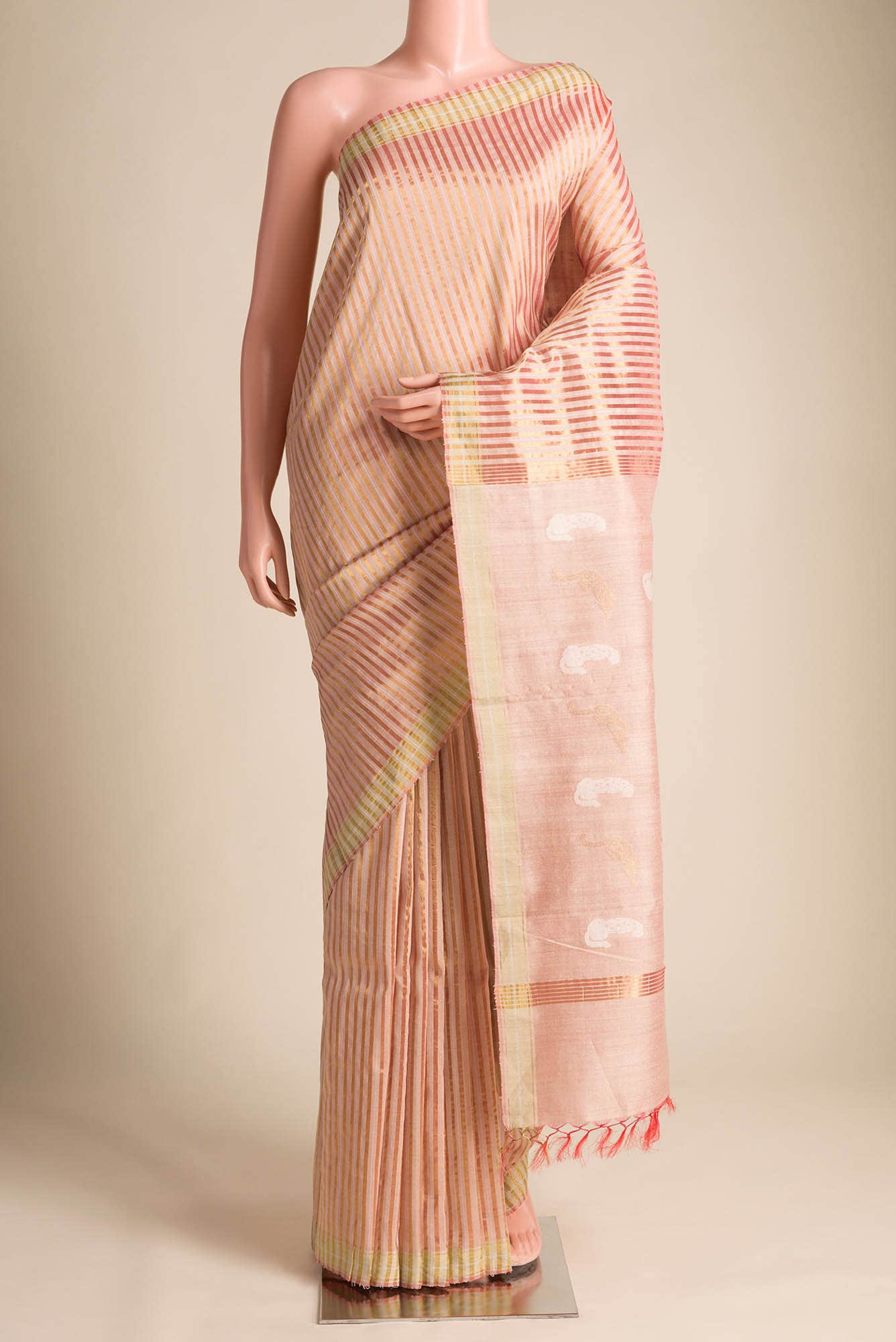 Prowl and Prance-Peach Tussar Silk Saree