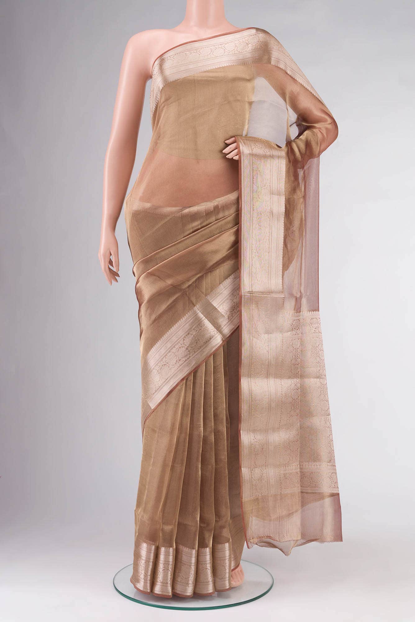 Copper with Gold Dual Tone Banarasi Tissue Silk Saree
