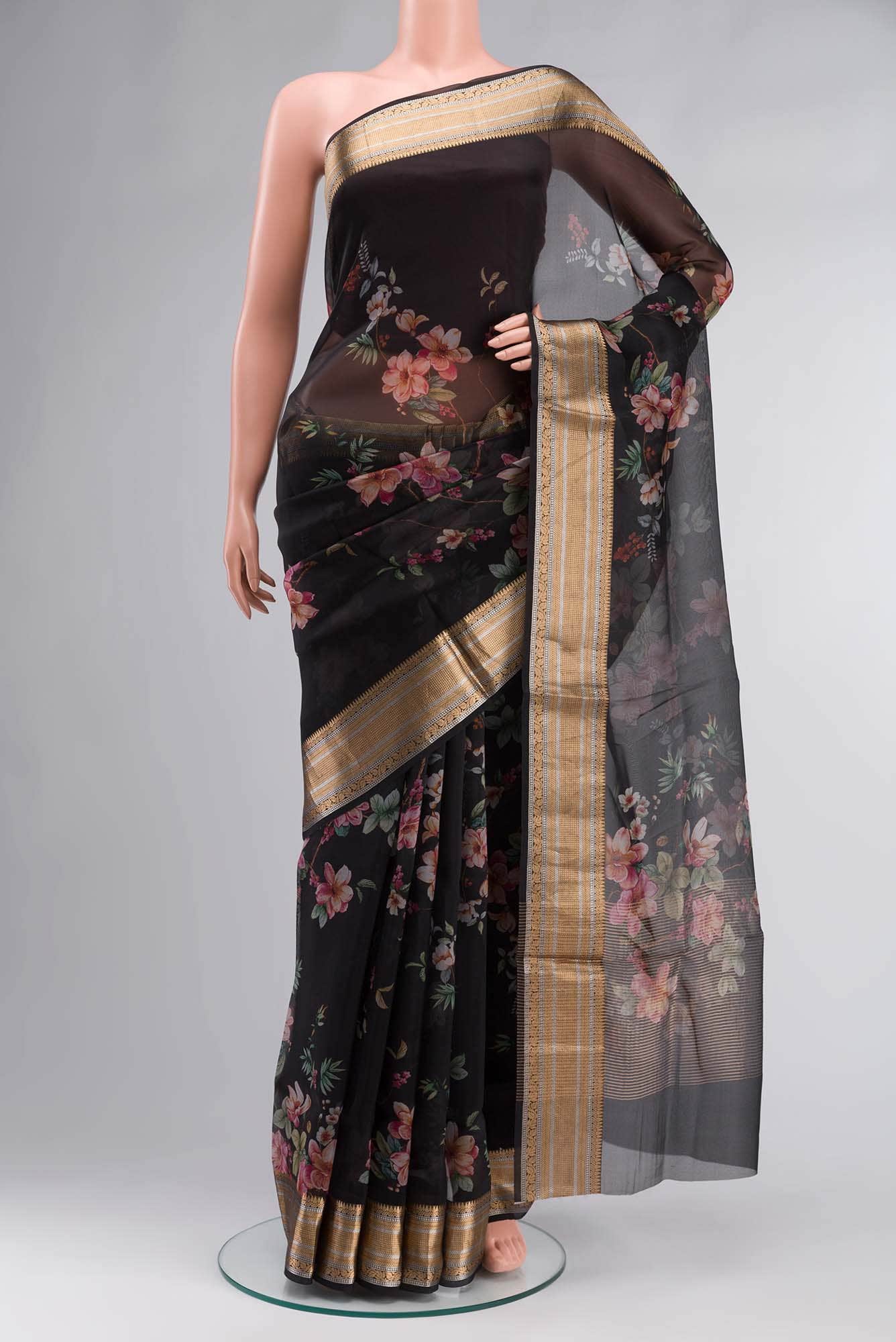Black Organza Silk Saree