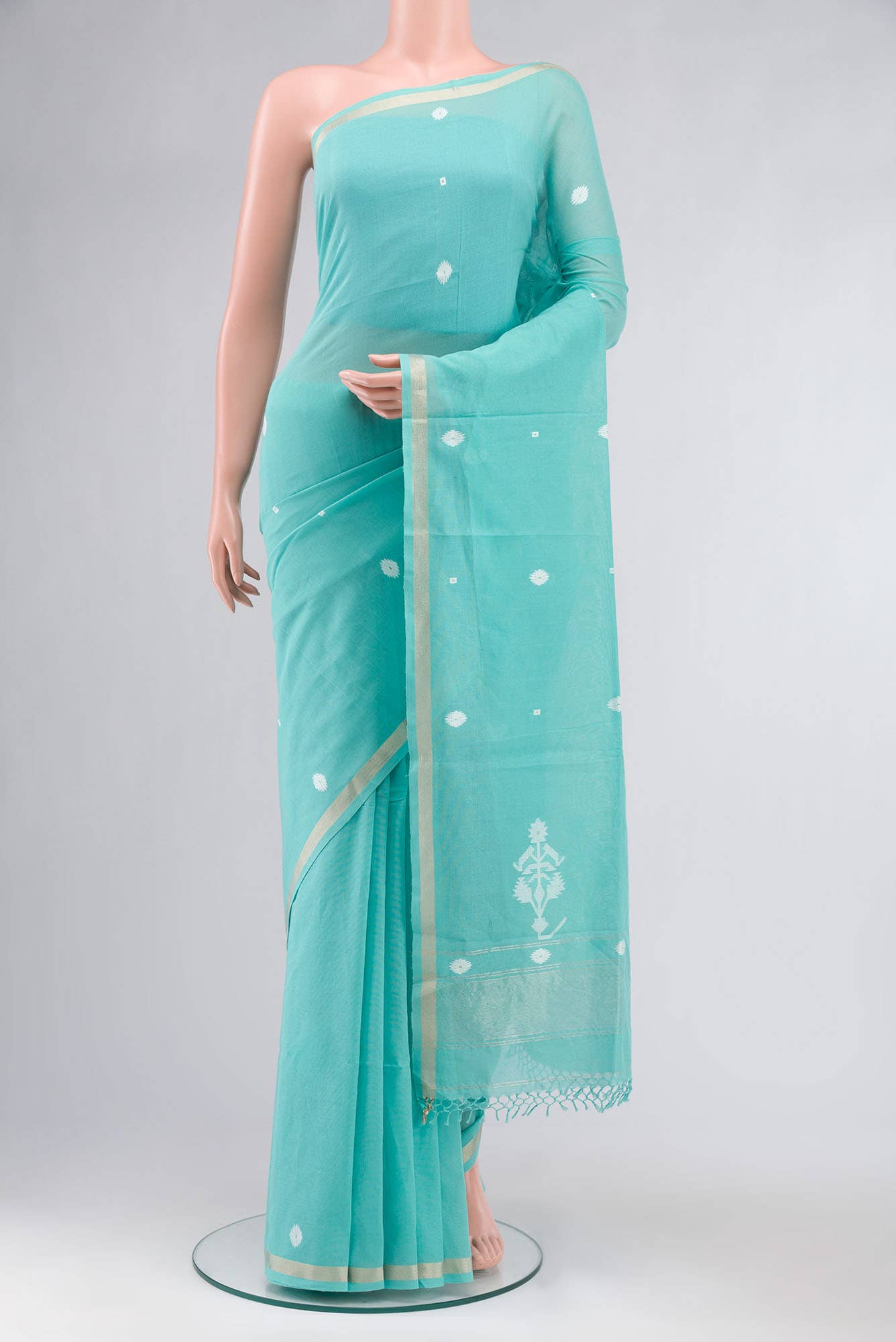 Damini-Light Sea Green Bengal Cotton saree