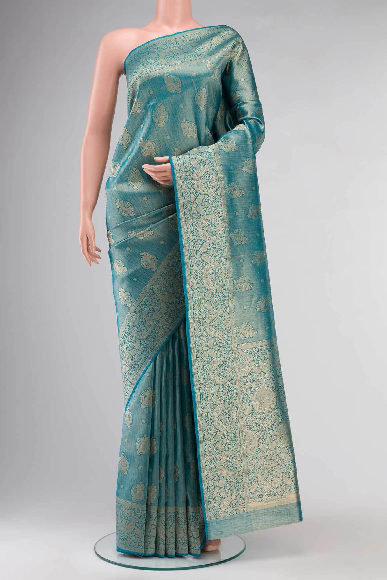 Blue Blended Tussar Silk Saree