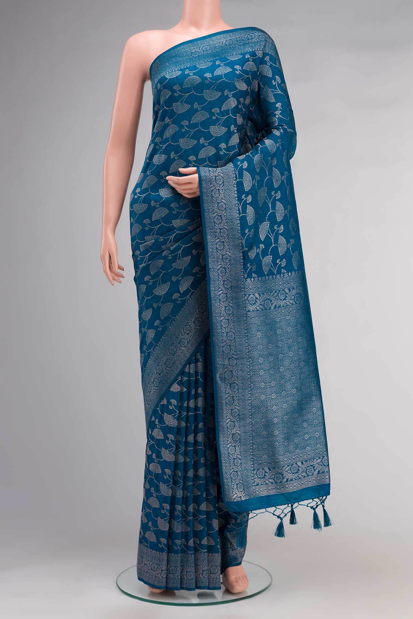 Blue Blended Tussar Silk Saree
