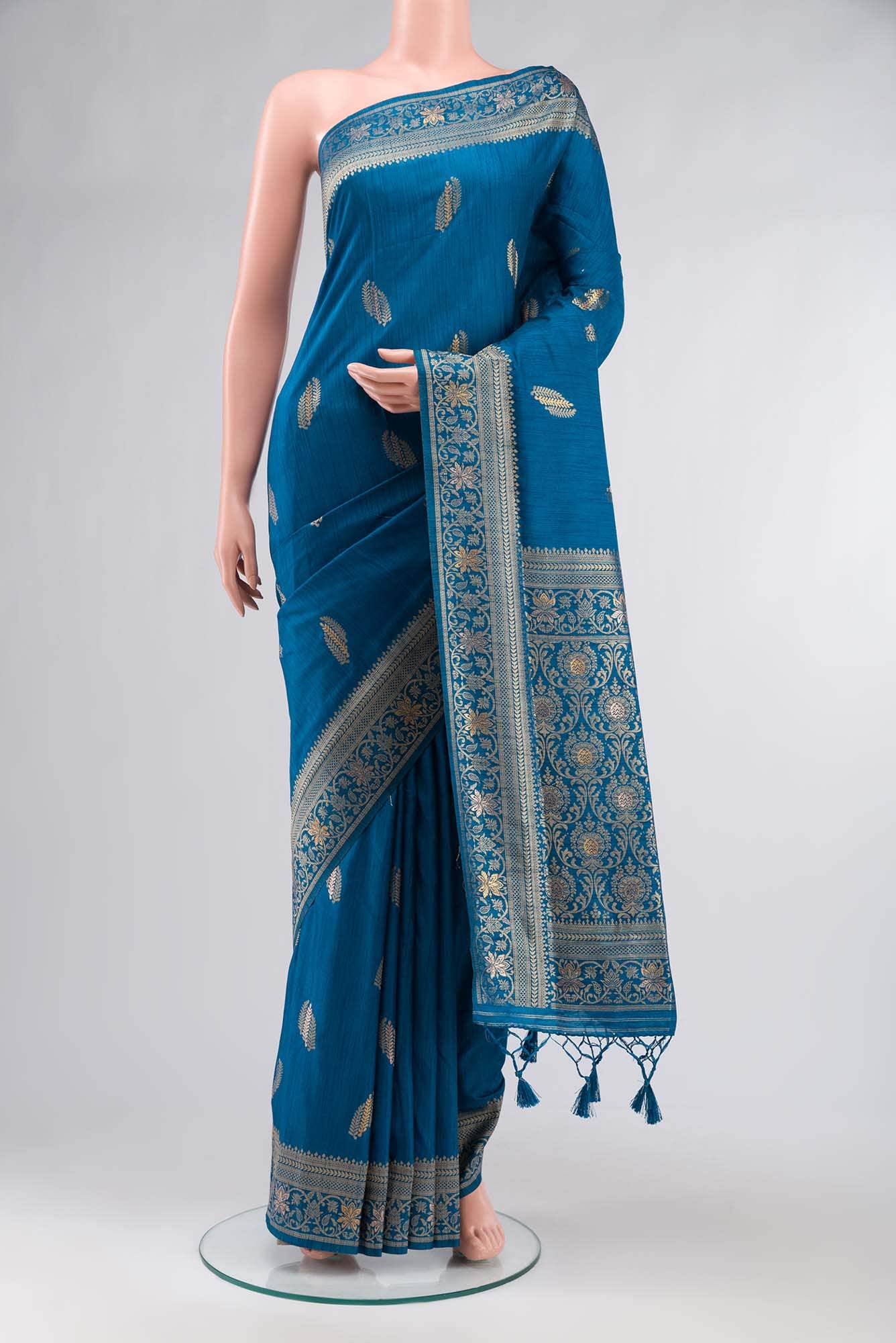 Blue Blended Tussar Silk Saree