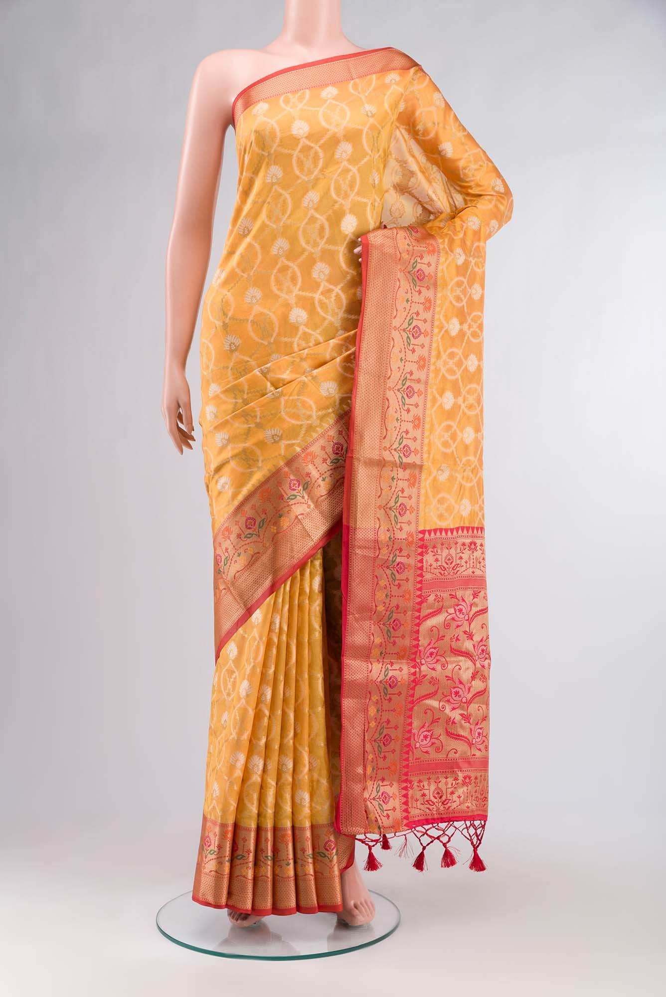 Yellow Blended Banarasi Silk Cotton Saree