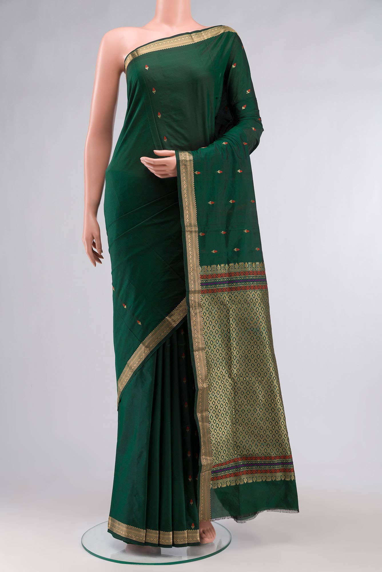 Bottle Green Blended Bangalore Silk Saree