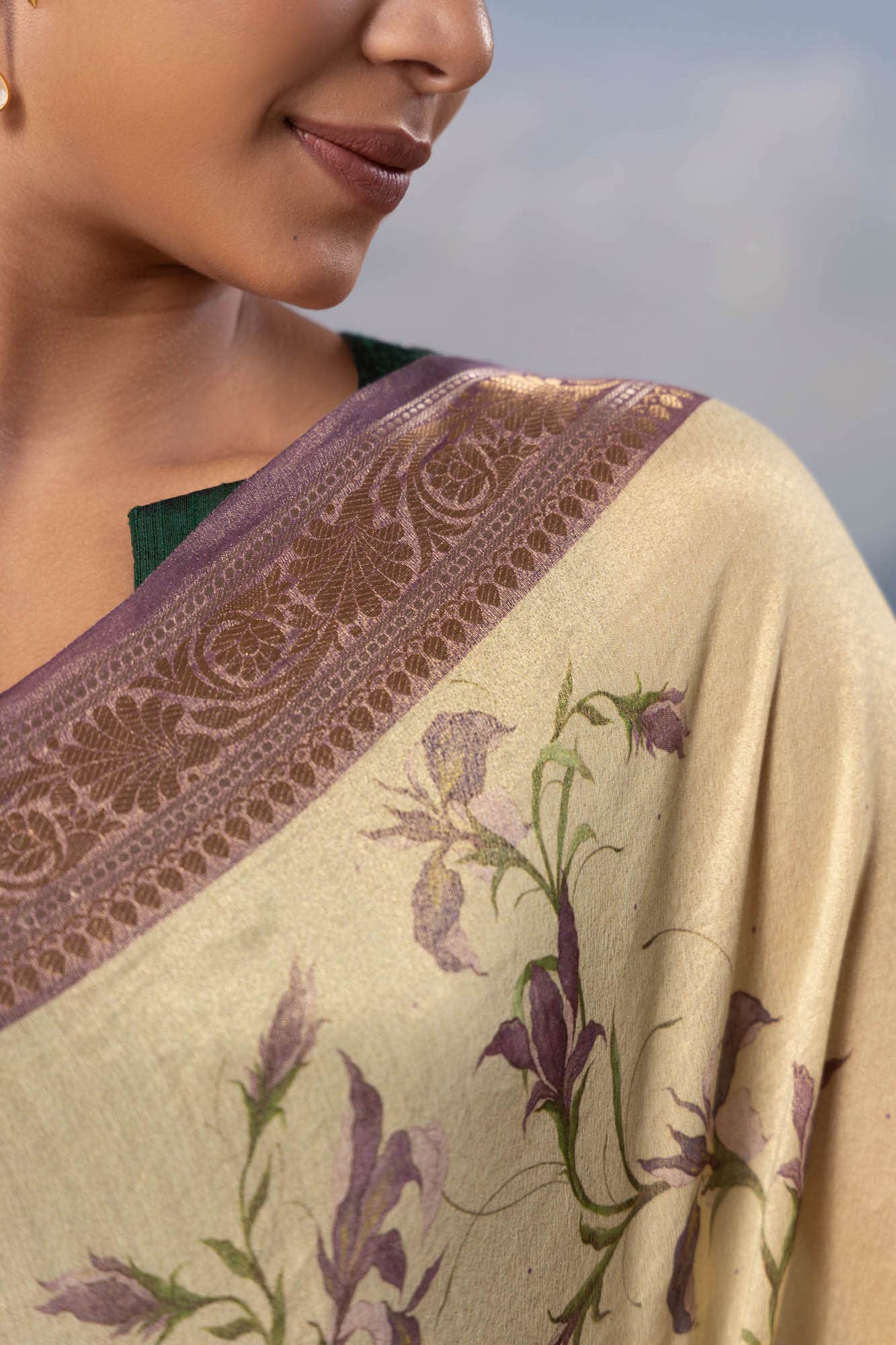 Soul of Iris-Beige Cotton Tissue Saree
