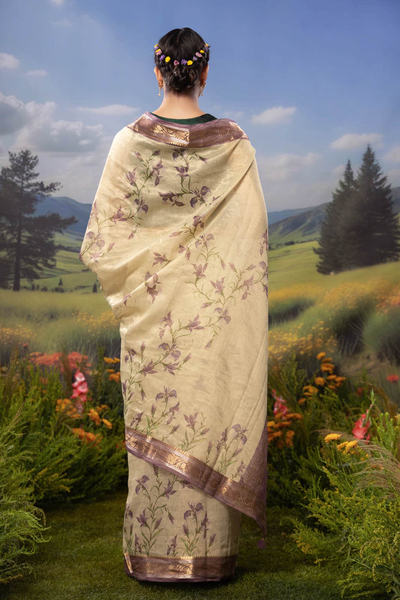 Soul of Iris-Beige Cotton Tissue Saree