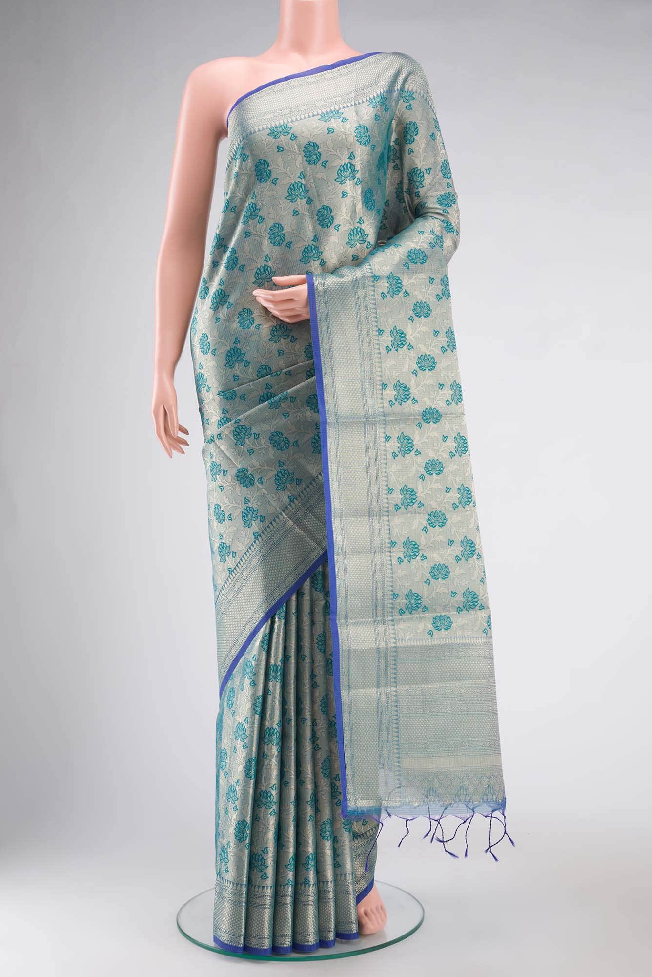 Blue Kota Cotton Saree with Zari Border