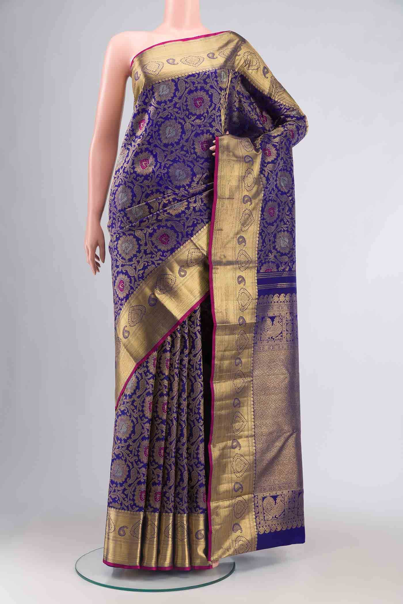 Pure Silk Pure Zari Blue Kanchipuram Saree