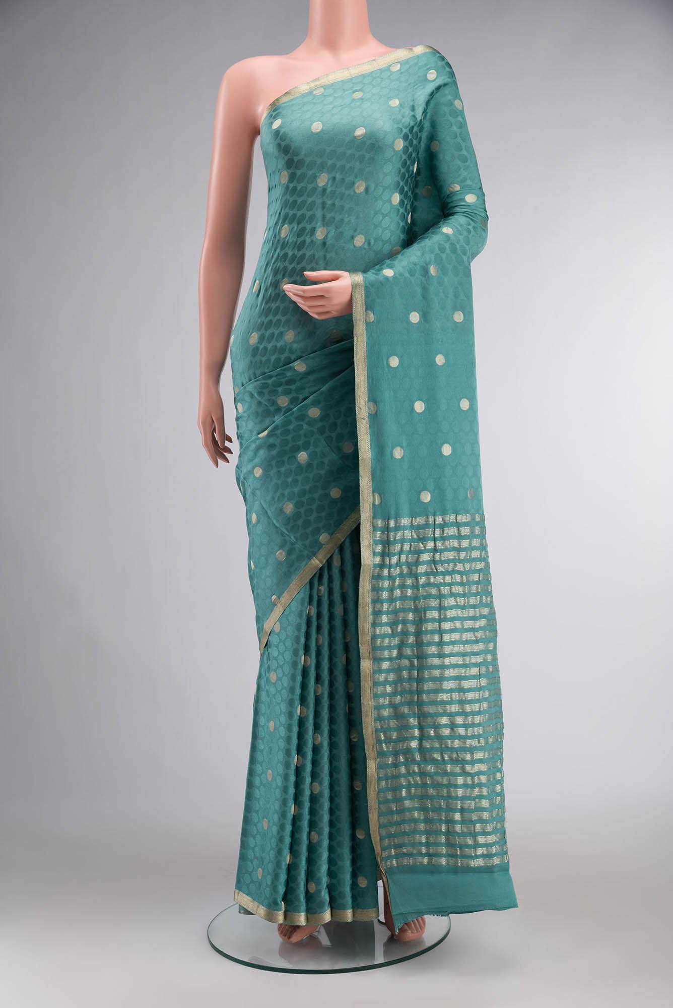 Blue Mysore Crepe Saree